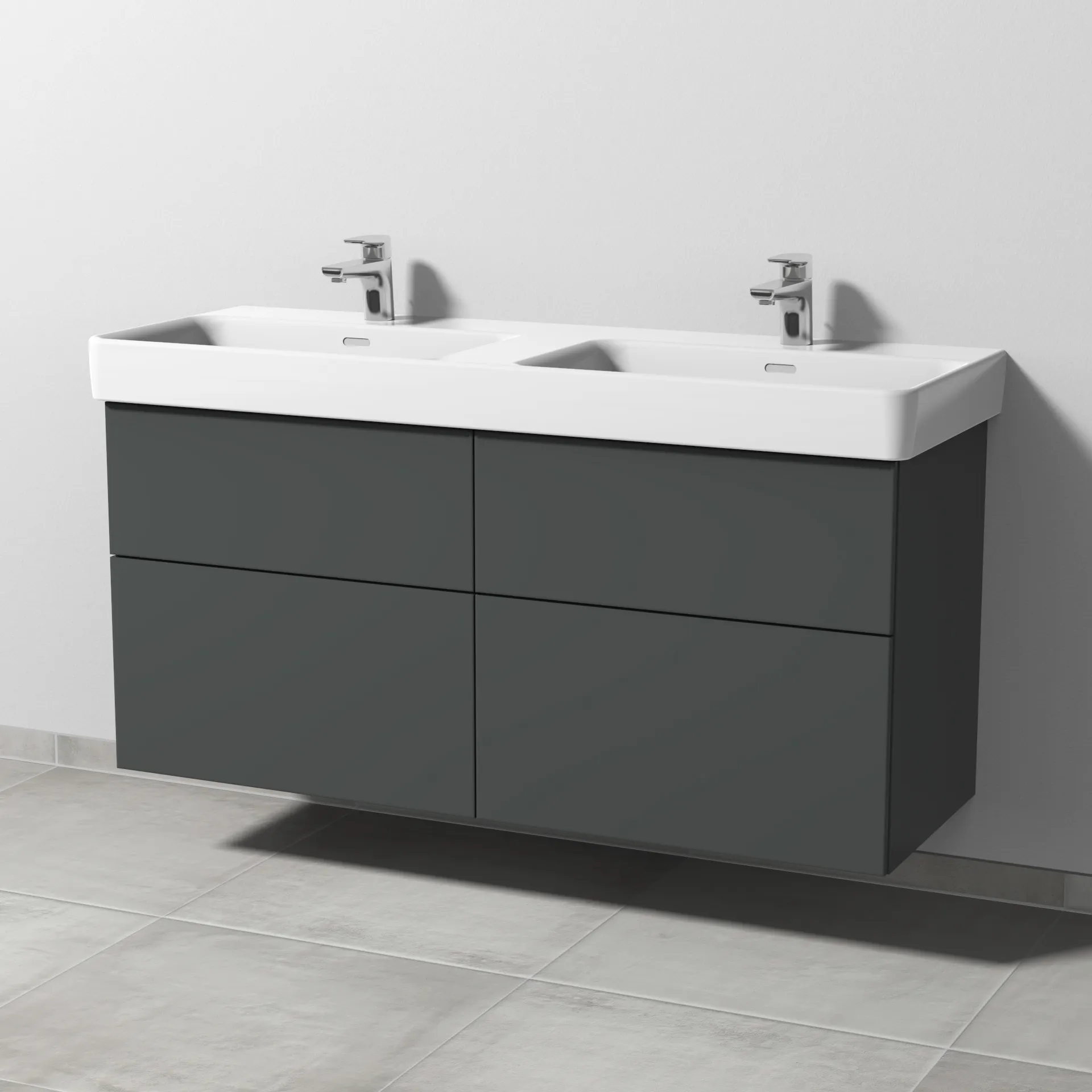 Sanipa Waschtischunterschrank „3way“ passend zu Keramik-Waschtische Pro S von Laufen 1250 × 593 × 437 mm in Anthrazit (matt), mit Hahnlochbohrung, 