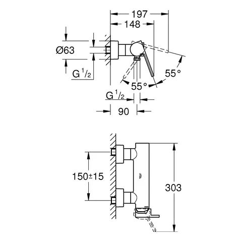 Einhand-Brausebatterie Plus 33577_3, Wandmontage, chrom Einhand-Brausebatterie Plus 33577_3, Wandmontage, chrom
