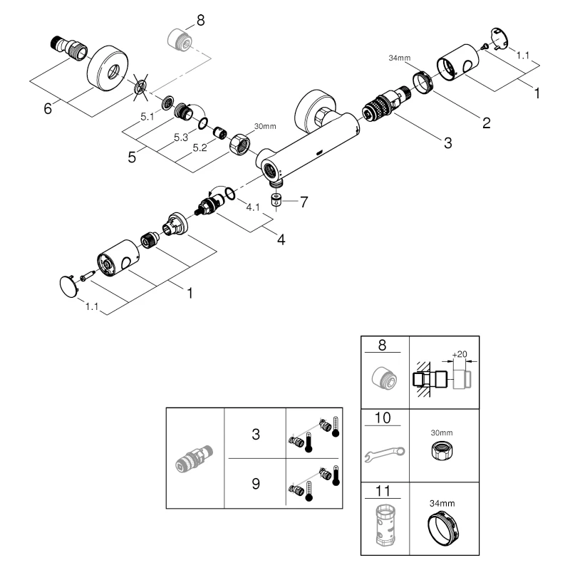 Grohe Grohtherm 800 Cosmopolitan Thermostat-Brausebatterie Wandmontage chrom Grohe Grohtherm 800 Cosmopolitan Thermostat-Brausebatterie Wandmontage chrom