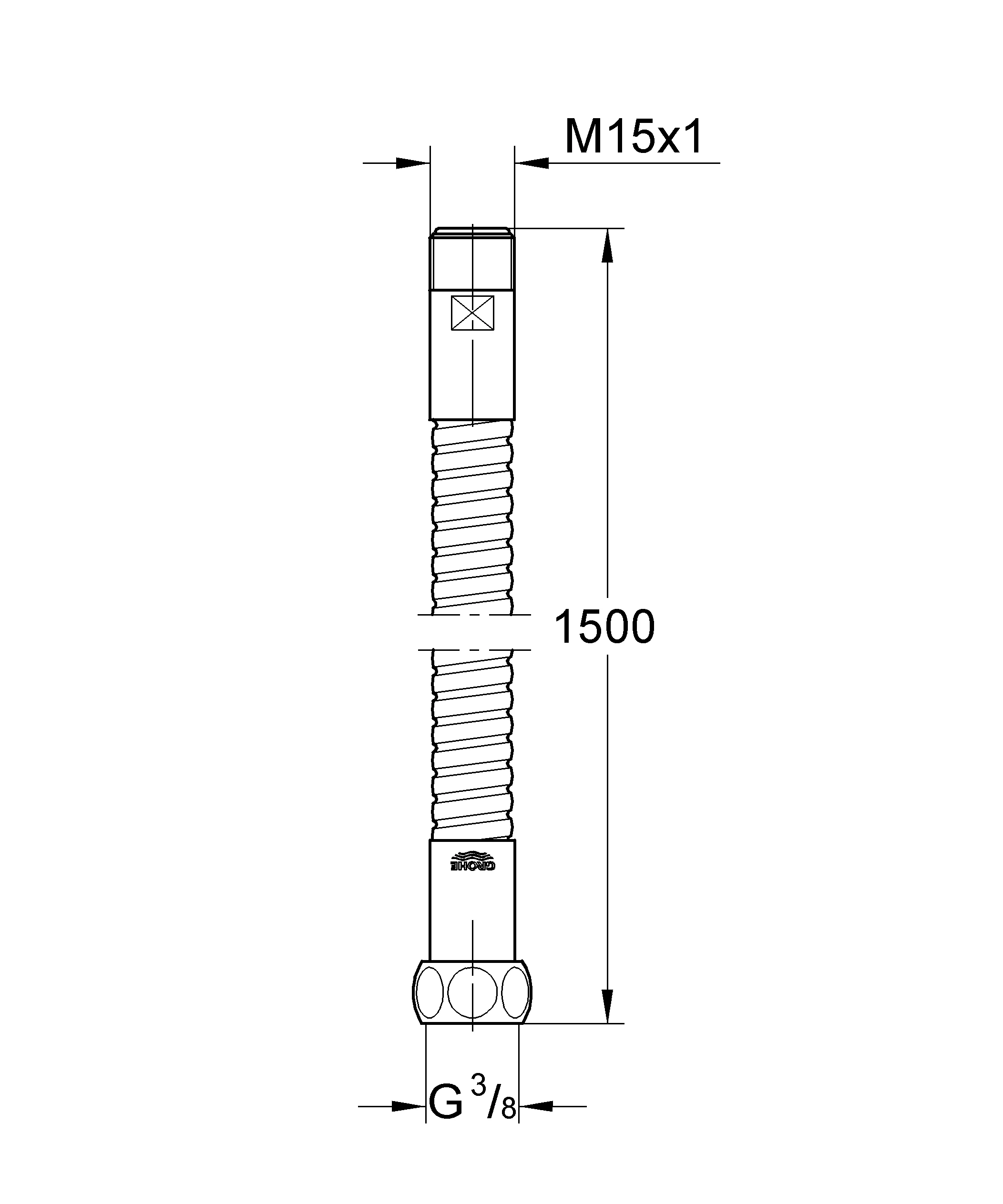 Brauseschlauch G1/2″ M15 × 1 28112, für Spültischbatterien, 1.500 mm, M 15 × 1 × 3/8″ Mutter, chrom
