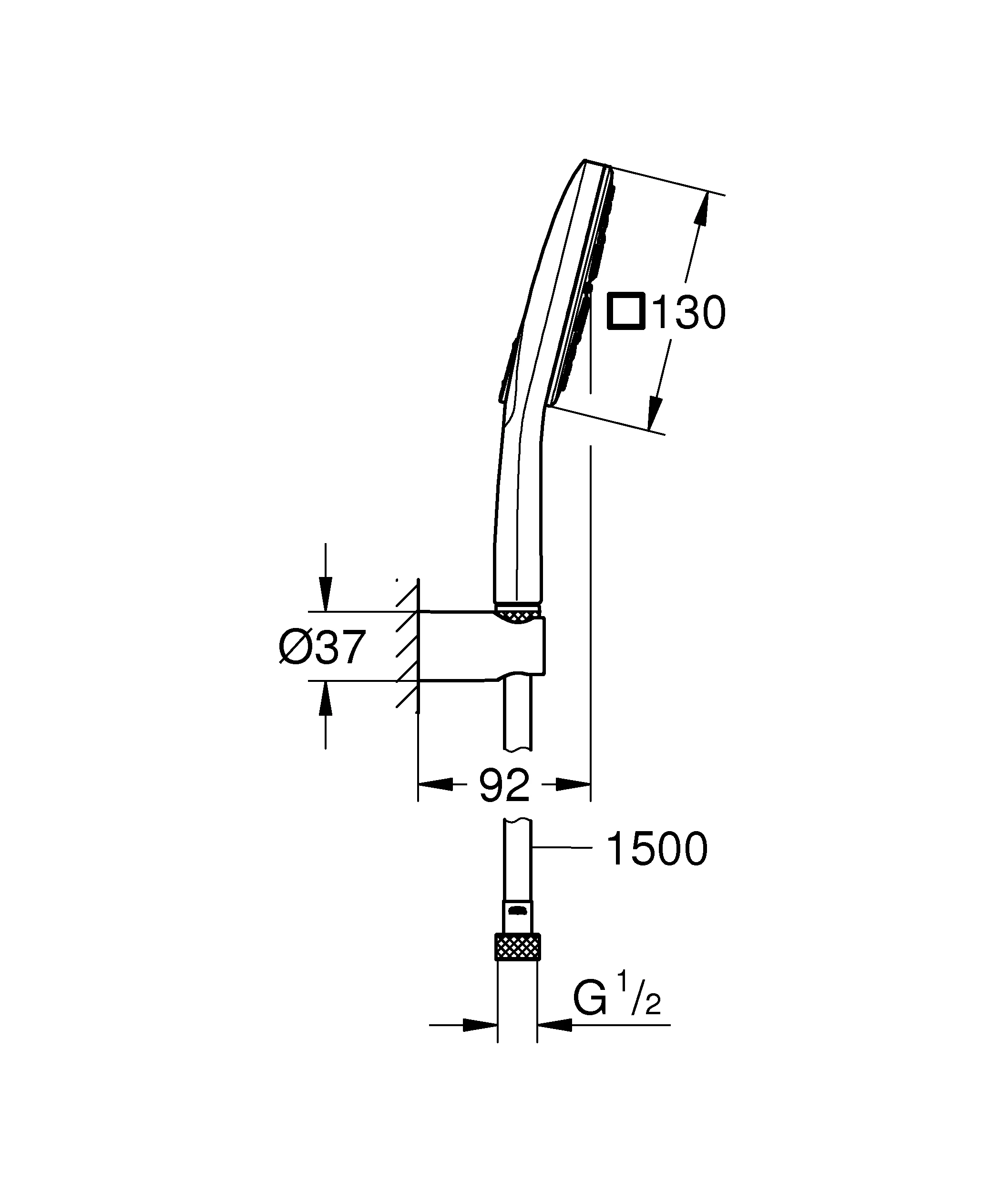 Wandhalterset Rainshower SmartActive 130 Cube 26589, 3 Strahlarten, Wandbrausehalter verstellbar, Brauseschlauch Silverflex 1500 mm, 9,5 l/min Durchflusskonstanthalter, chrom