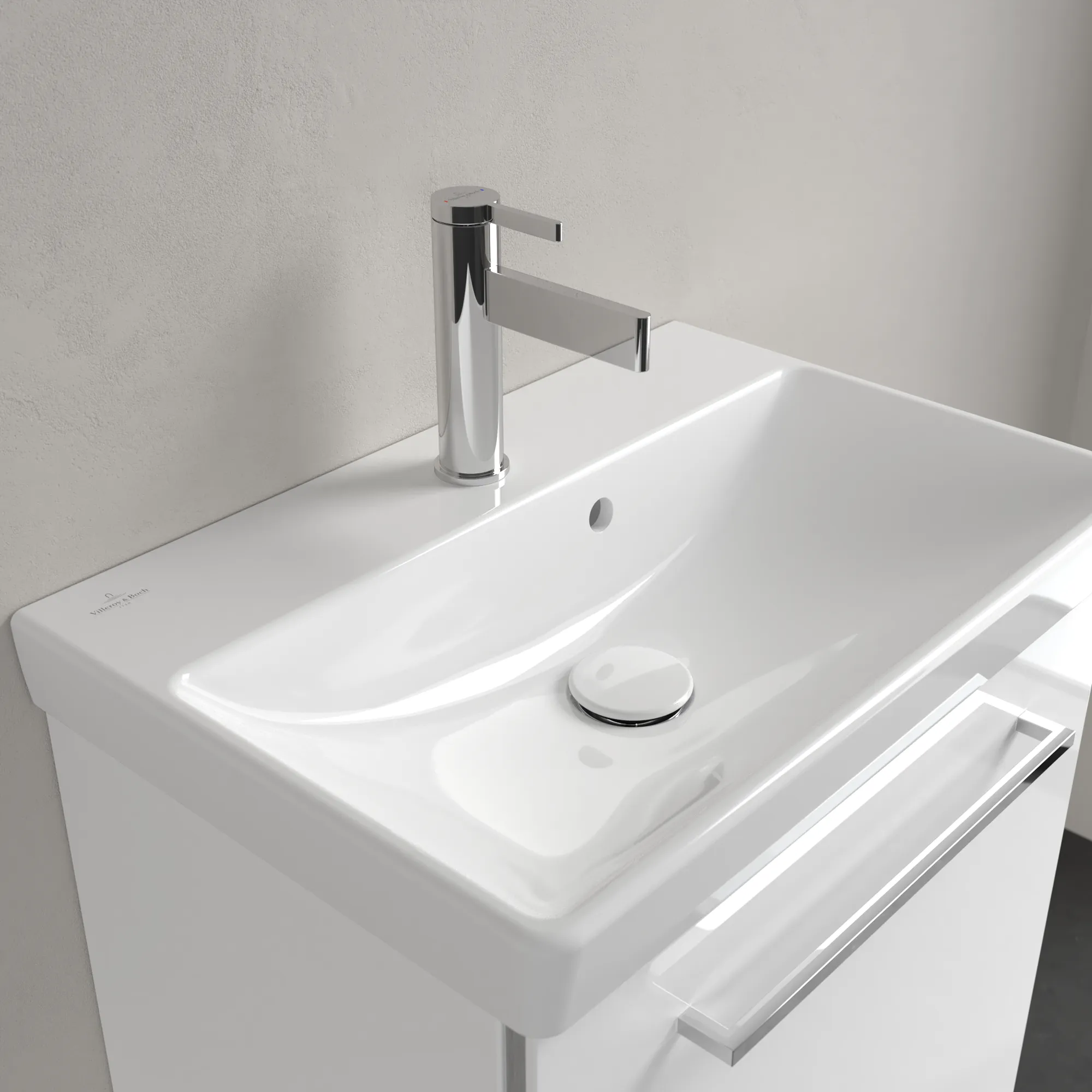 Villeroy & Boch Wandwaschtisch „Avento“ Compact 550 × 370 × 155 mm, für Becken mittig, mit Hahnlochbohrung, Hahnlochposition mittig in Weiß Alpin, mit CeramicPlus Villeroy & Boch Wandwaschtisch „Avento“ Compact 550 × 370 × 155 mm, für Becken mittig, mit Hahnlochbohrung, Hahnlochposition mittig in Weiß Alpin, mit CeramicPlus