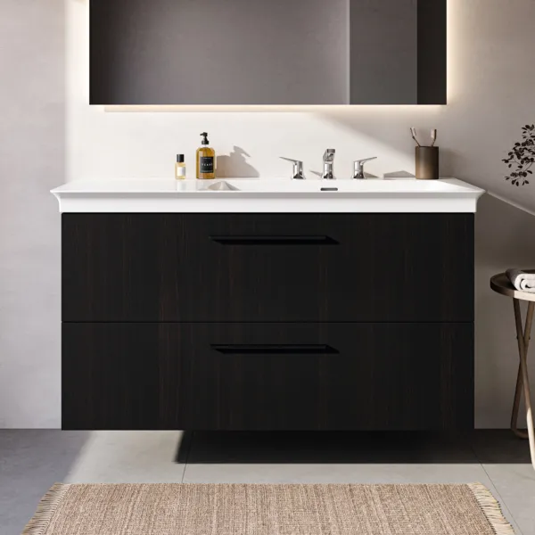 Möbelwaschtischunterschrank i.life B 2 Auszüge Siphonausschnitt auf der rechten Seite 1200x505x630mm Weiß matt