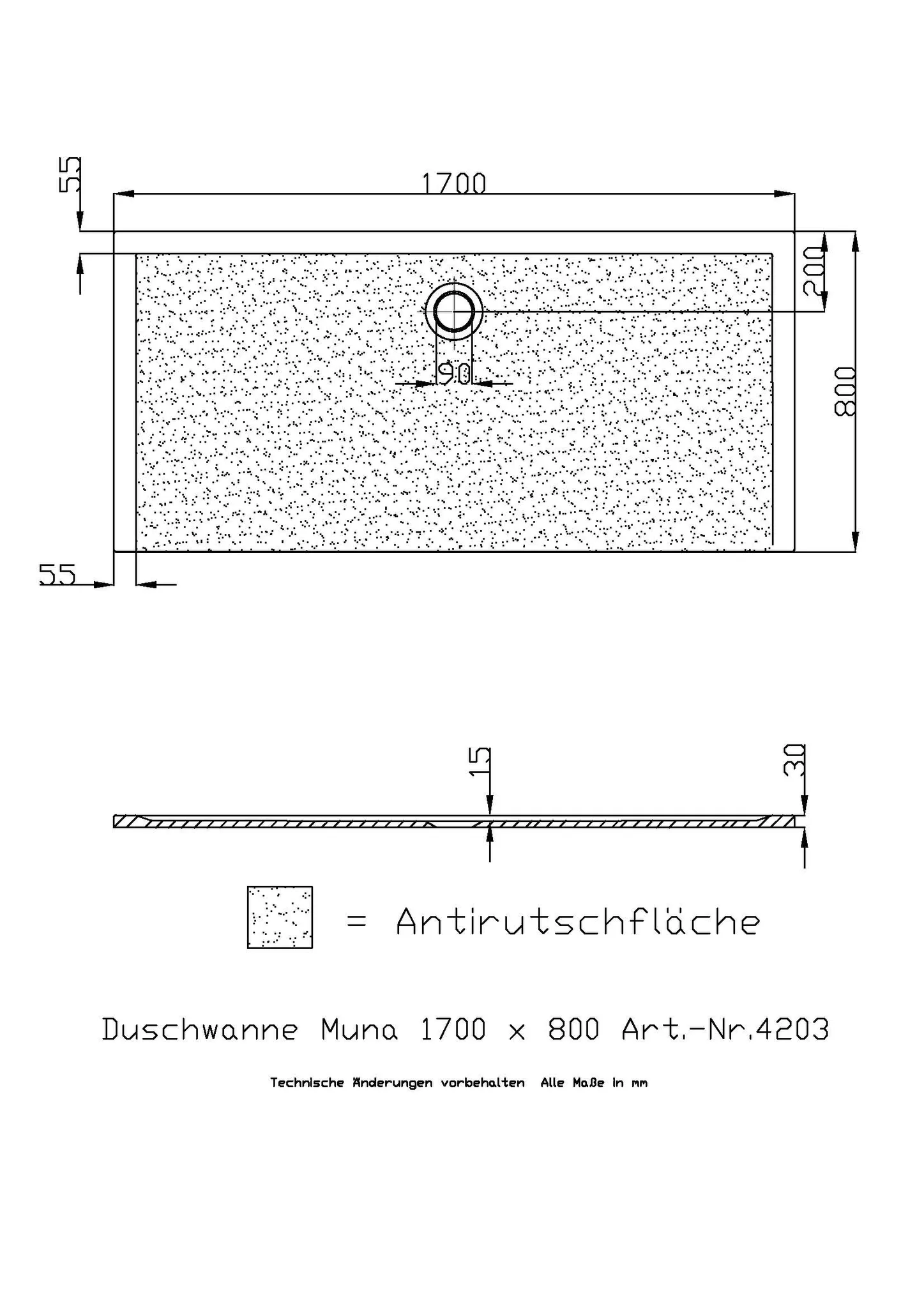 Duschwanne „Muna“ Rechteck 170 × 80 cm in Schiefergrau