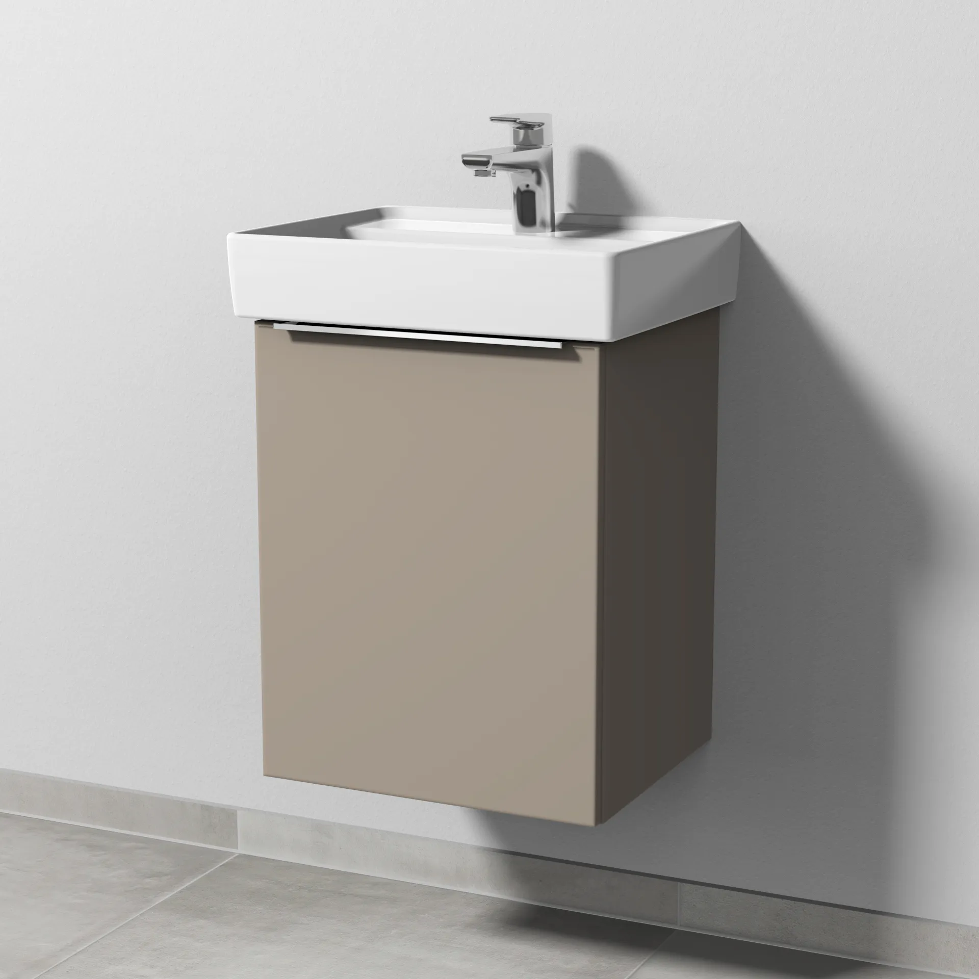 Sanipa Waschtischunterschrank „3way“ passend zu Keramik-Waschtische Collaro von Villeroy & Boch 400 × 517 × 347 mm in Sandgrau (matt), Anschlag links