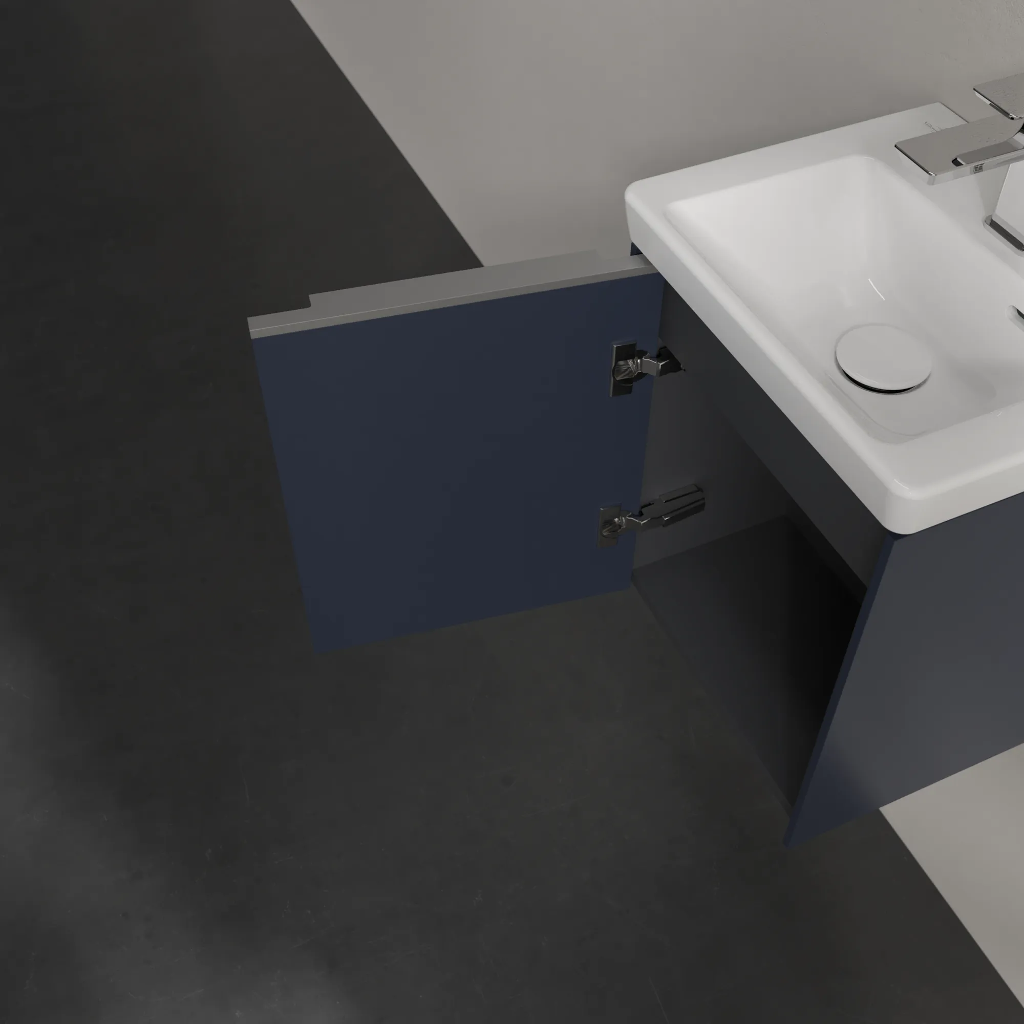 Villeroy & Boch Waschtischunterschrank mit Tür „Subway 3.0“ für Schrankwaschtisch 351 × 429 × 309 mm Marine Blue, 1 Tür, für Becken mittig, Anschlag links Villeroy & Boch Waschtischunterschrank mit Tür „Subway 3.0“ für Schrankwaschtisch 351 × 429 × 309 mm Marine Blue, 1 Tür, für Becken mittig, Anschlag links