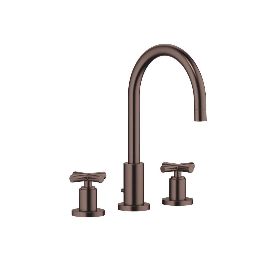 Dornbracht TARA Waschtisch-Dreilochbatterie mit Ablaufgarnitur, Dark Bronze gebürstet PVD, Ausladung 165 mm, schwenkbarer Auslauf 360°, Armaturenhöhe 285 mm