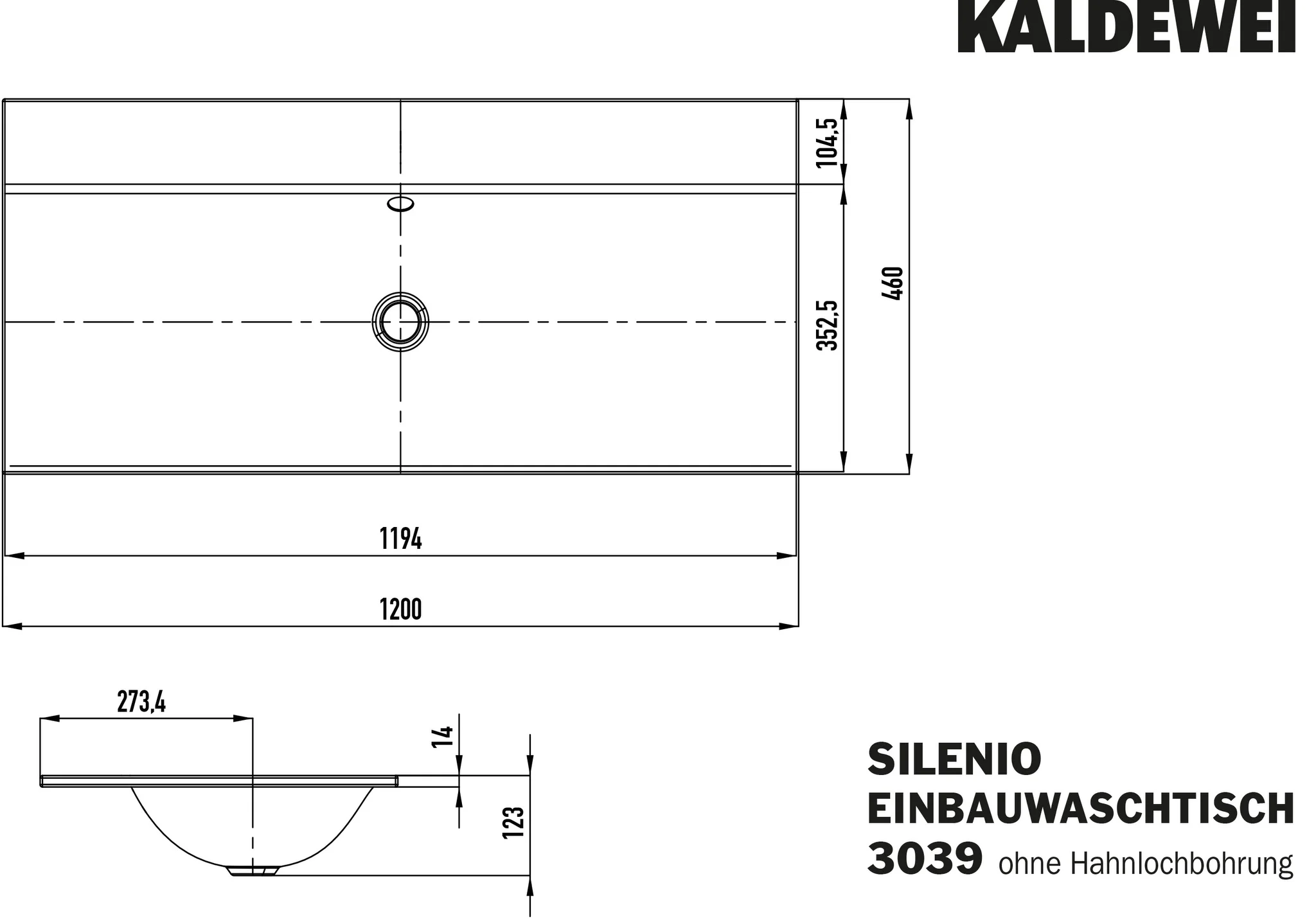 Kaldewei SILENIO Einbauwaschtisch, 1200x460 mm, bahamabeige, Perl-Effekt, Antidröhn mit Überlauf, Sichtteile schwarz matt 100