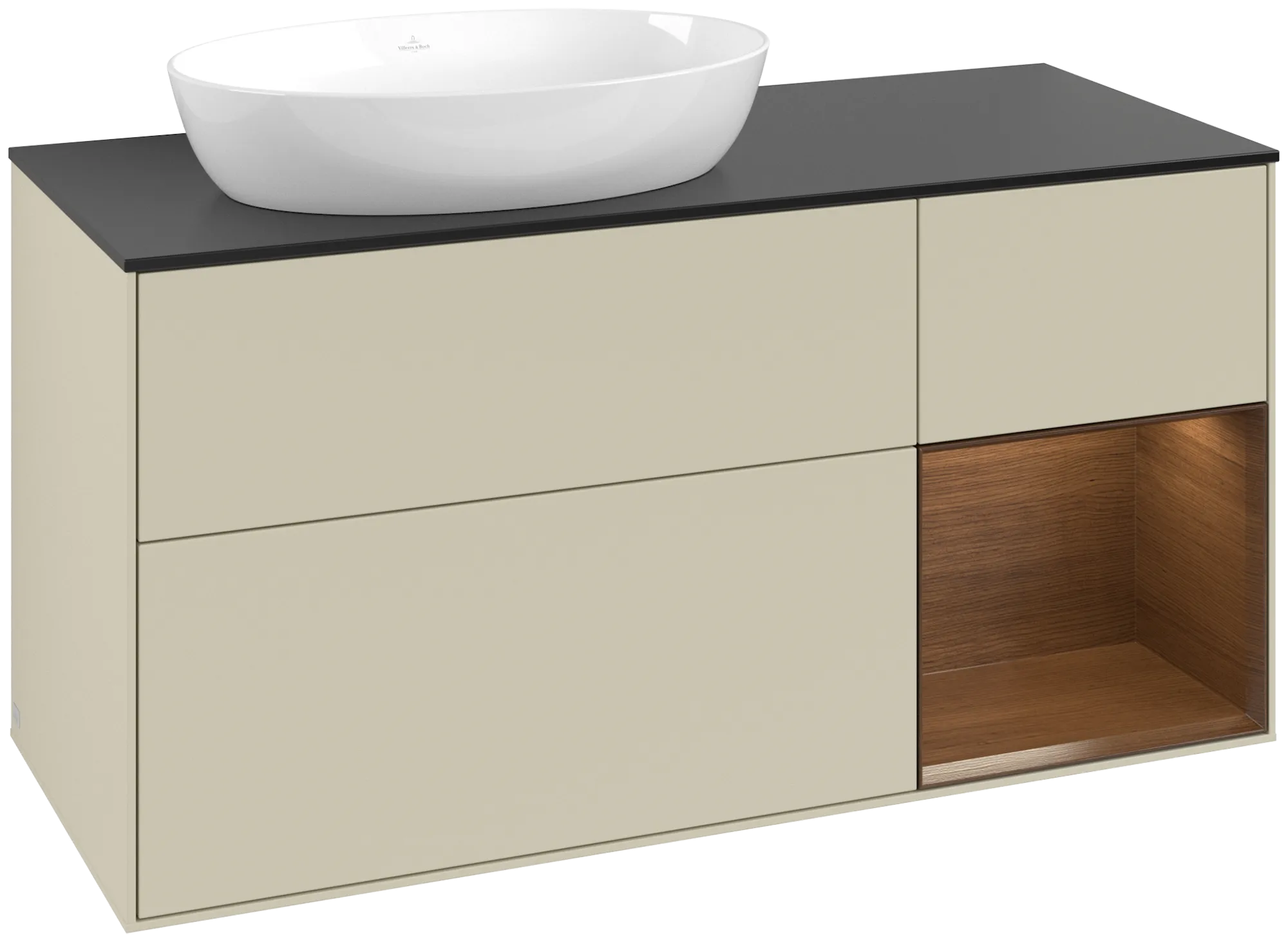 Villeroy & Boch Waschtischunterschrank „Finion“ für Schrankwaschtisch 1200 × 603 × 501 mm Silk Grey Matt Lacquer, für Becken links, ohne