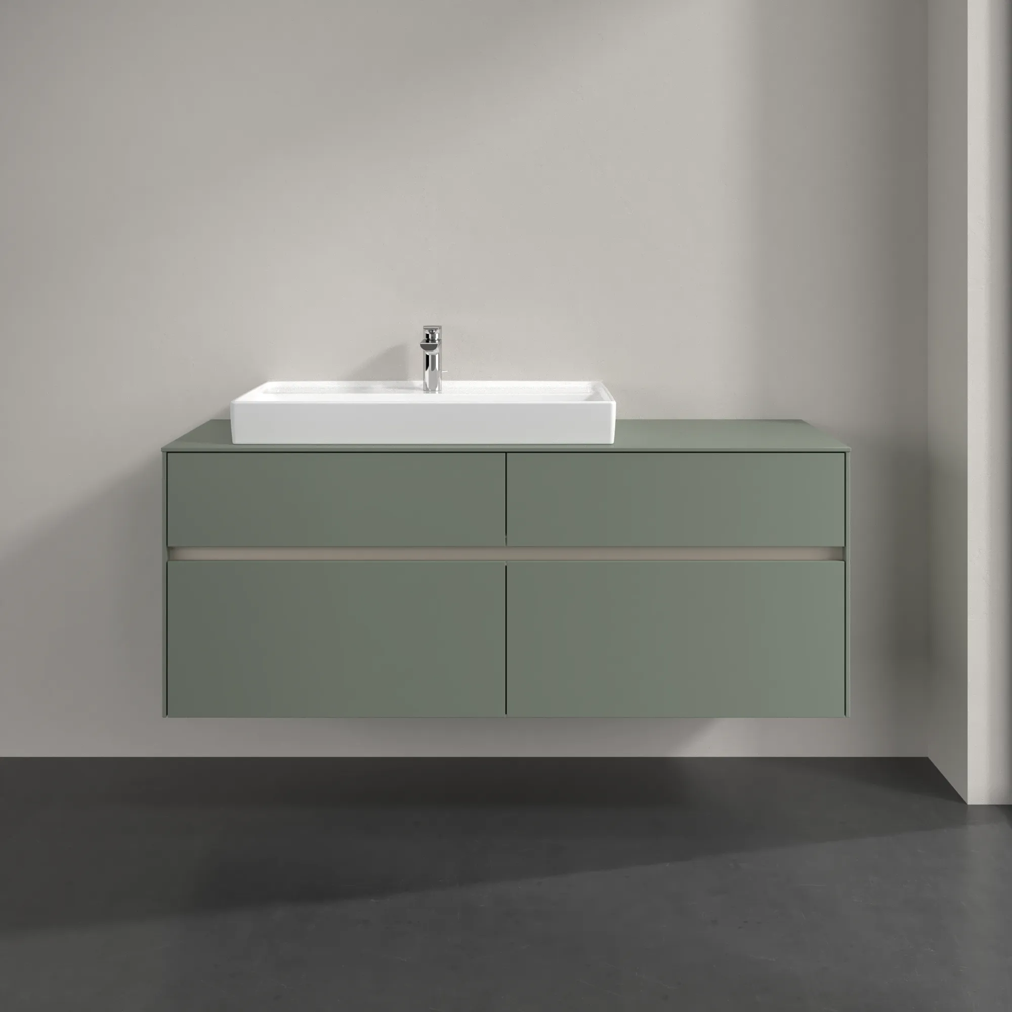 Villeroy & Boch Waschtischunterschrank „Collaro“ 1400 × 548 × 500 mm Soft Green, ohne Beleuchtung, für Becken links