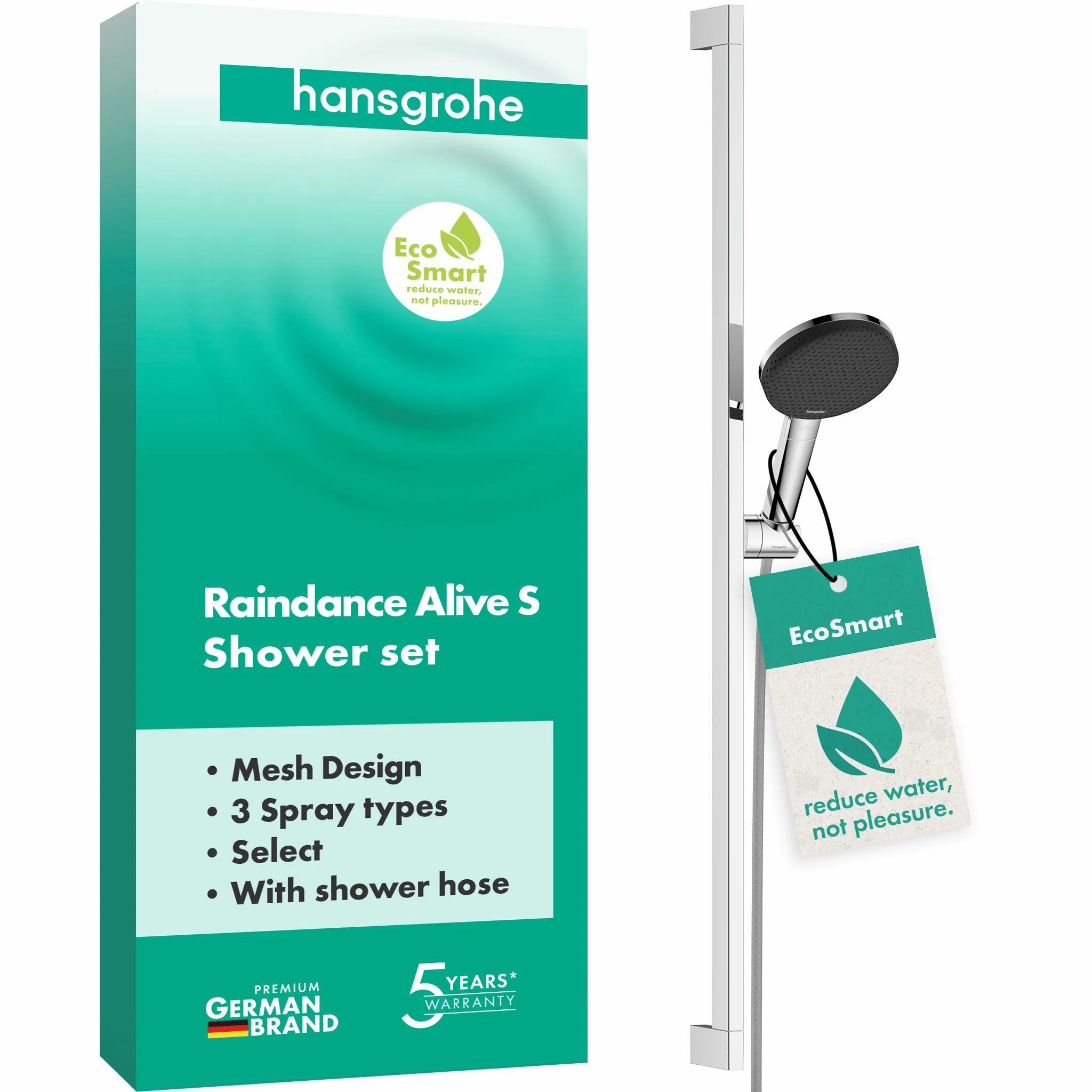 Hansgrohe Raindance Alive Select S 125 3jet EcoSmart mit Unica E Puro 90 cm und Easy Slide Brausehalter, Chrom Hansgrohe Raindance Alive Select S 125 3jet EcoSmart mit Unica E Puro 90 cm und Easy Slide Brausehalter, Chrom