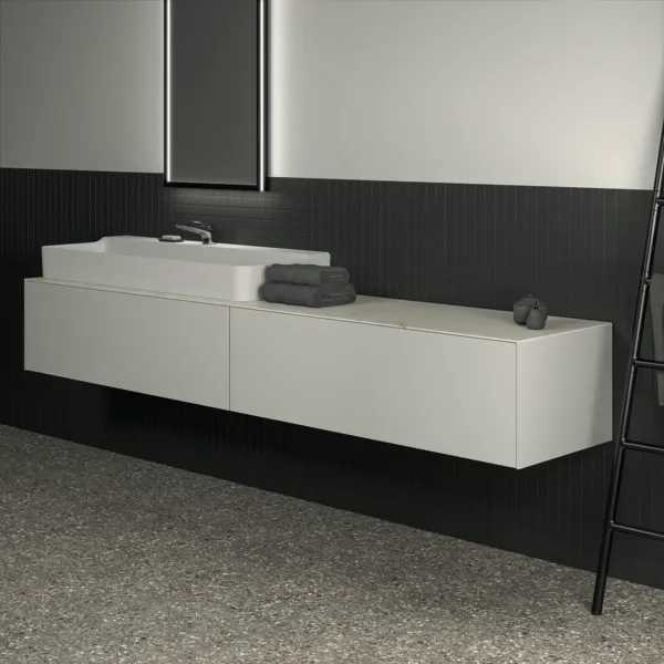 Waschtischplatte Conca, aus Keramik, 2387x505x6mm, Marmor Noir Desir