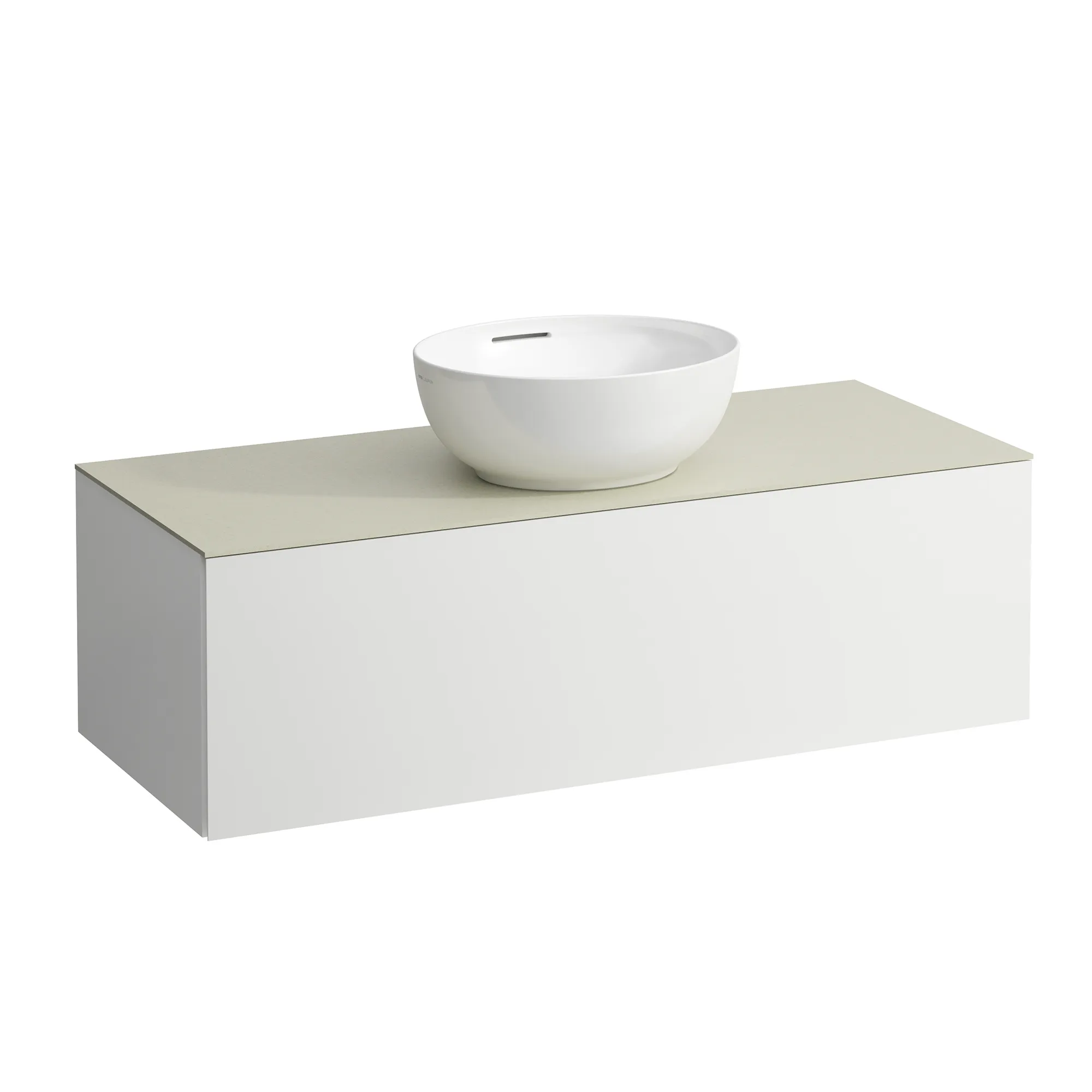 Schubladenelement (Waschtischunterbau+Waschtischplatte) ILBAGNOALESSI 500x1200x370 1 Schublade integrierte versteckte Griffe seitlich Vollauszug Soft-Close Ausschnitt mitte Calce Avorio Top passend zu Waschtisch H818975/6 H818977/8 Weiß matt
