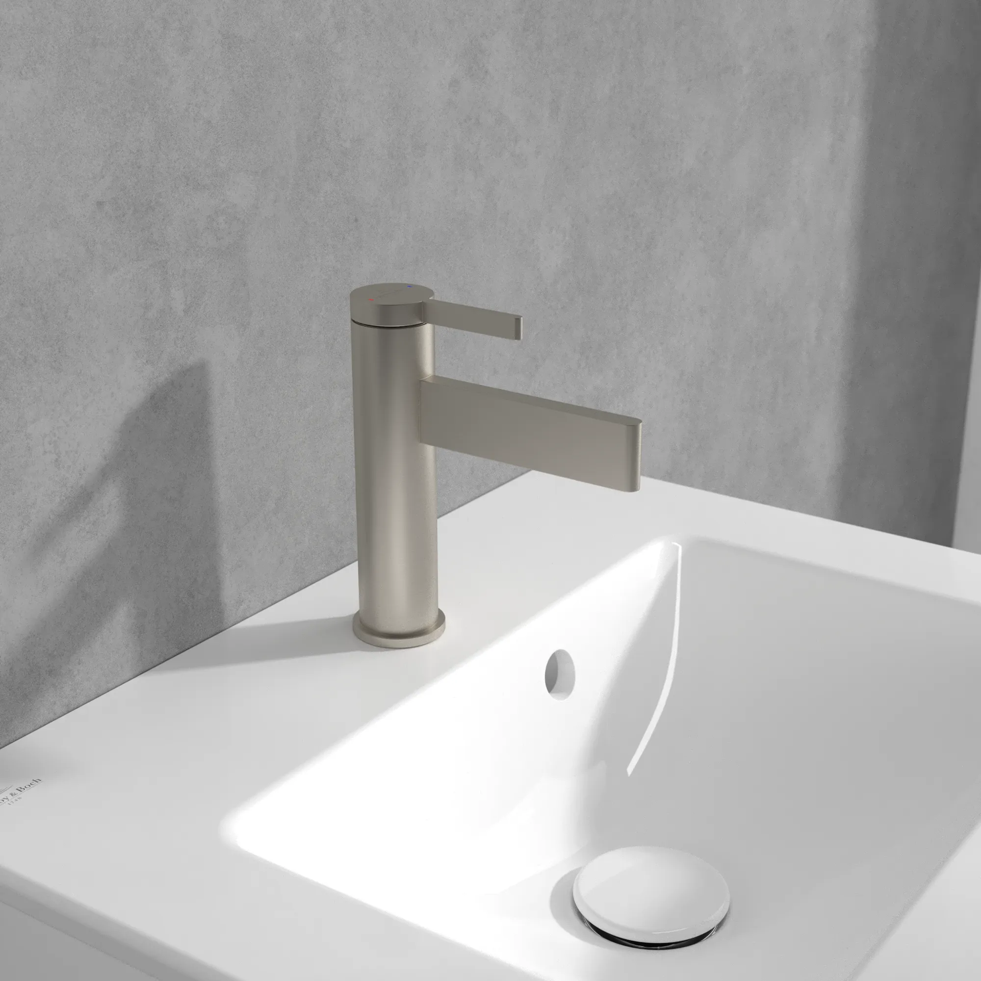 Einhand-Waschtischarmatur „Dawn“ 14,9 cm Ausladung 100 mm in Brushed Nickel Matt Einhand-Waschtischarmatur „Dawn“ 14,9 cm Ausladung 100 mm in Brushed Nickel Matt