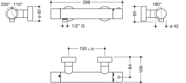 Zweihand-Duscharmatur „System-Armaturen“ 10,6 cm Zweihand-Duscharmatur „System-Armaturen“ 10,6 cm