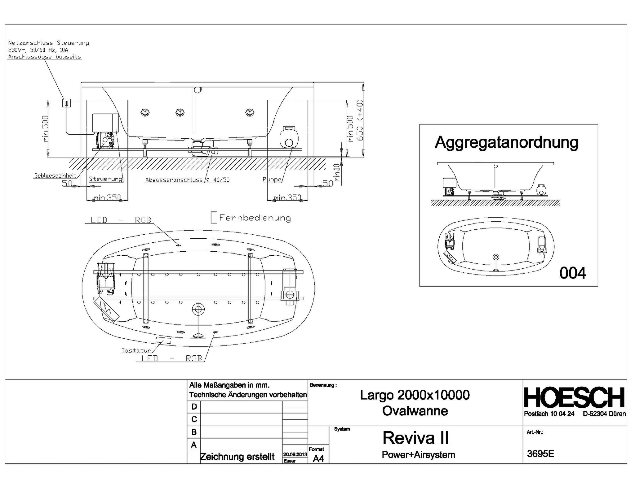 Hoesch Whirlwanne „Largo“ mit Whirlsystem „Reviva II“ oval 200 × 100 cm in Weiß Hoesch Whirlwanne „Largo“ mit Whirlsystem „Reviva II“ oval 200 × 100 cm in Weiß