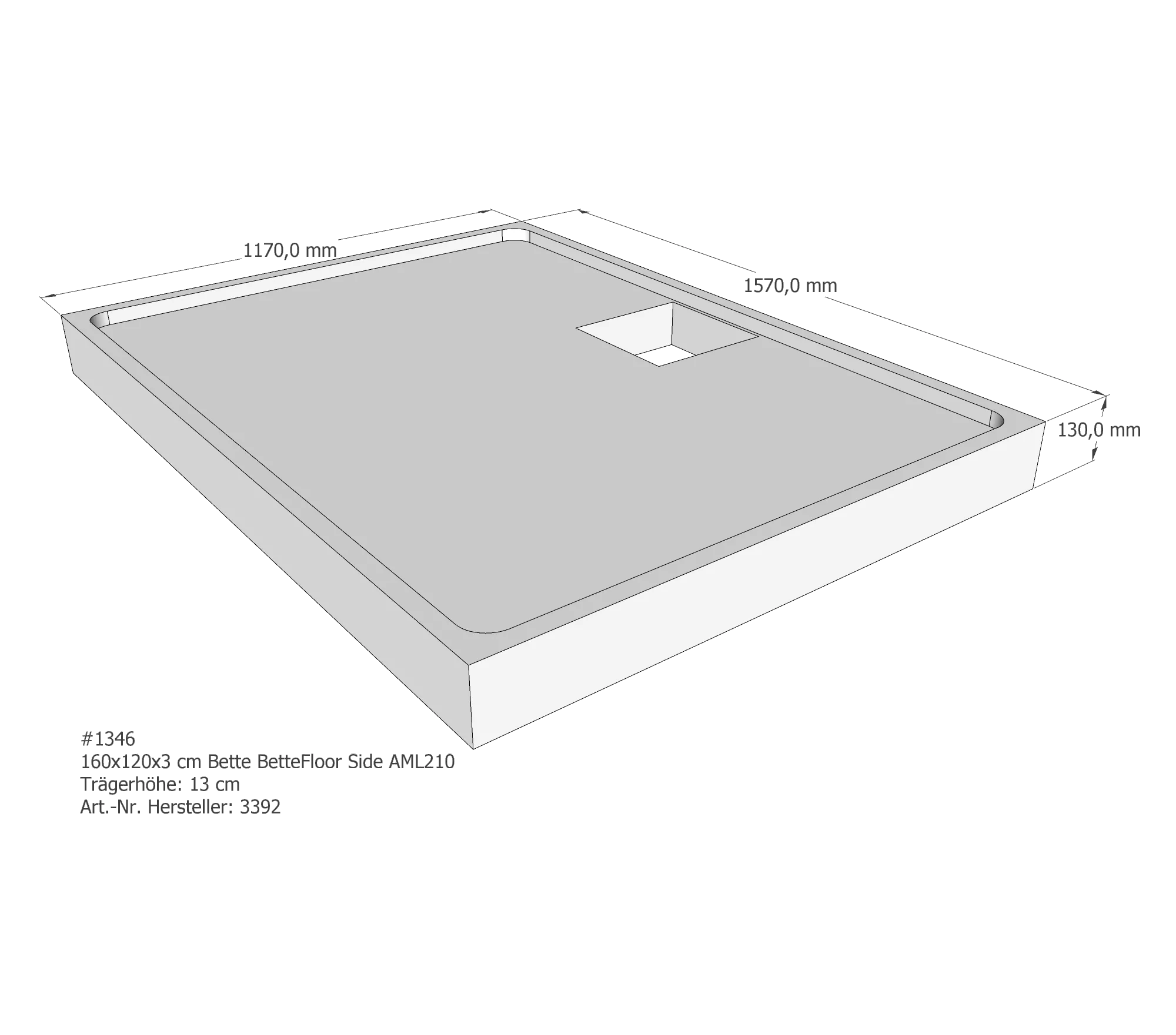 Duschwannenträger für Bette Floor Side 160 × 120 × 3 cm Breite: 120 cm / Länge: 160 cm Duschwannenträger für Bette Floor Side 160 × 120 × 3 cm Breite: 120 cm / Länge: 160 cm