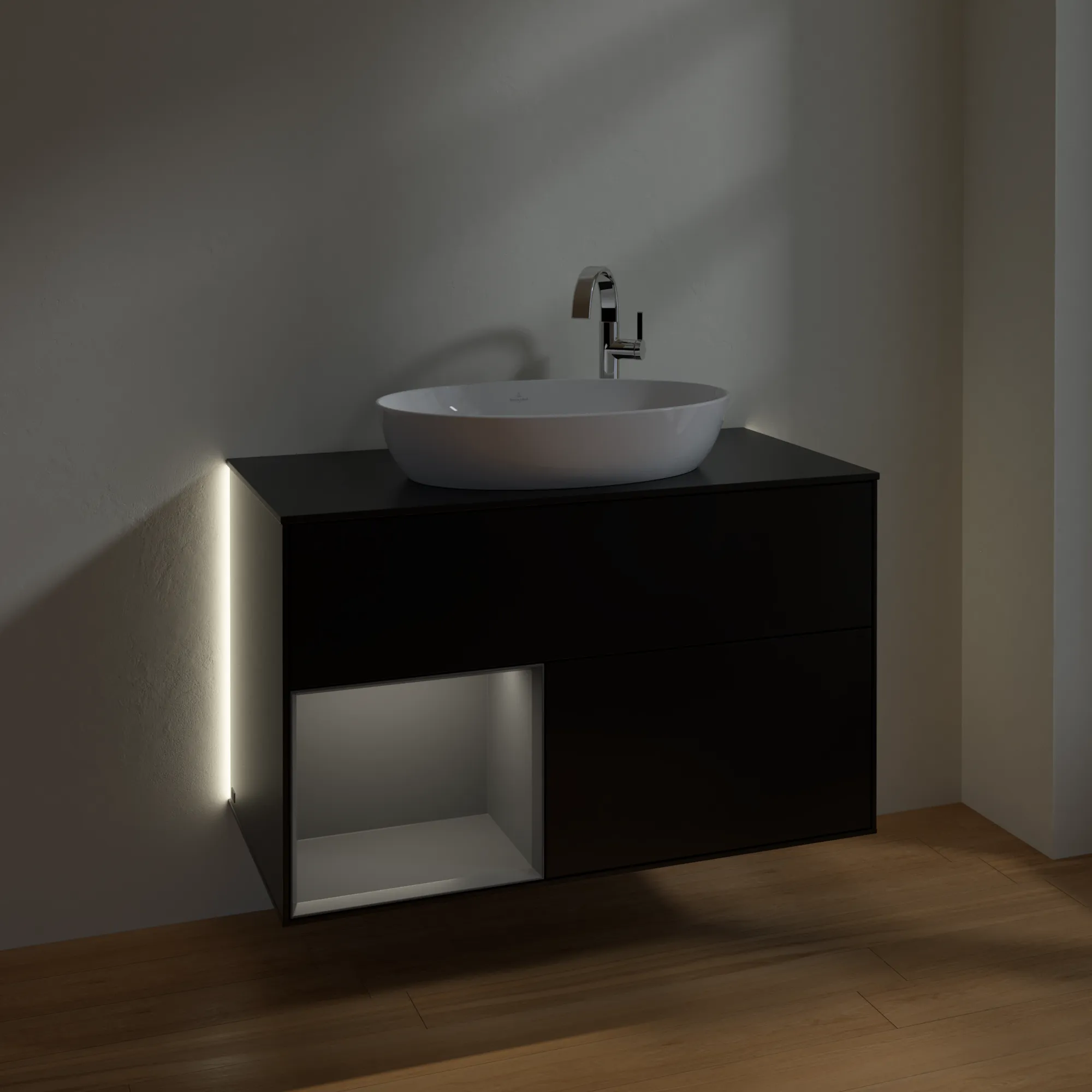 Villeroy & Boch Waschbeckenunterschrank Finion G89, 1000 x 603 x 501 mm, Black Matt Lacquer, mit Beleuchtung und Push-to-open Funktion Villeroy & Boch Waschbeckenunterschrank Finion G89, 1000 x 603 x 501 mm, Black Matt Lacquer, mit Beleuchtung und Push-to-open Funktion