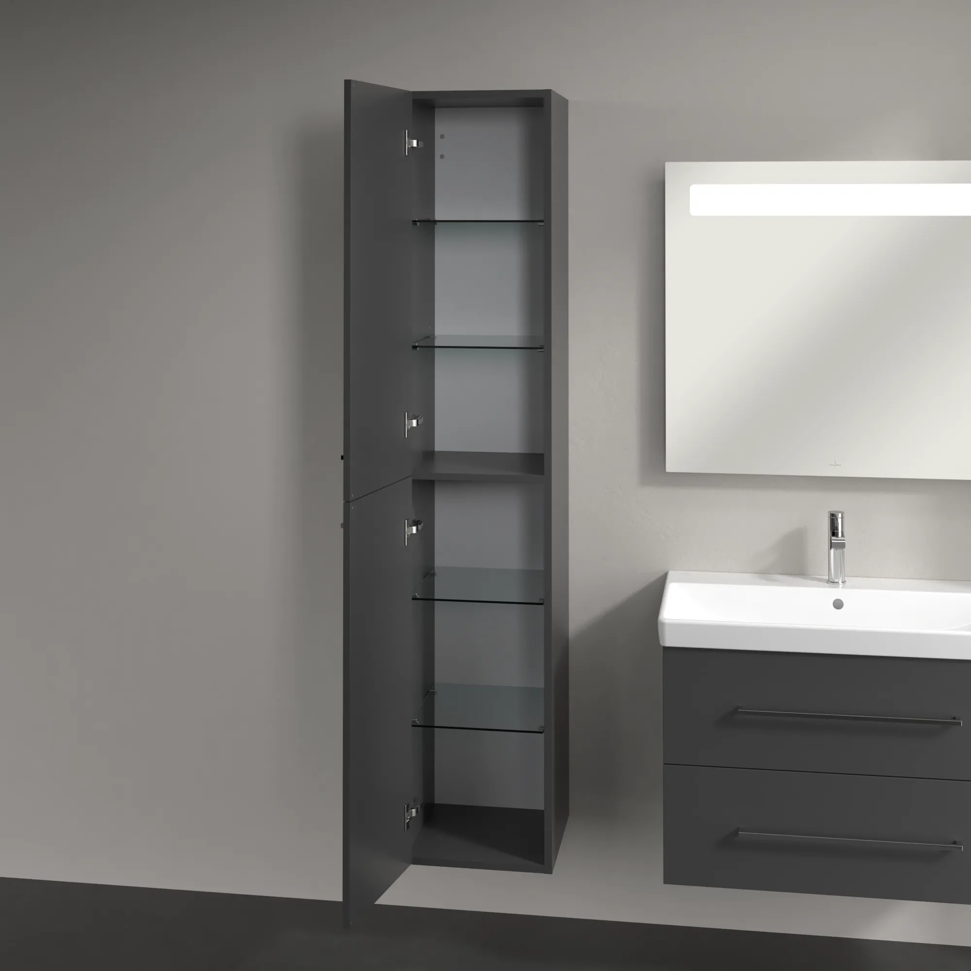 Villeroy & Boch Avento Hochschrank A89400, 350x1760x404mm, links angeschlagen, Graphite