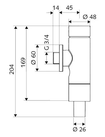Aufputz-WC-Druckspüler OMAT Basic SV, DN 20, Aufputz-WC-Druckspüler, Vorabsperrung, Spülstrom: 1,0 - 1,3 l/s, DN 20 G 3/4 AG, Anschluss Spülrohr: Ø 26 mm, chrom