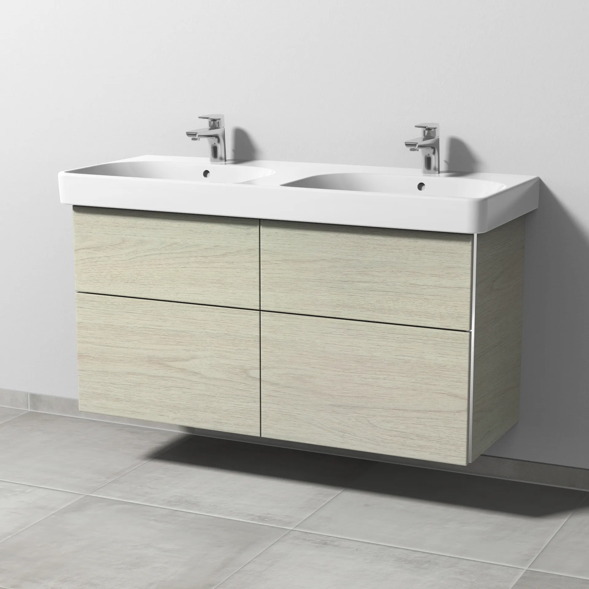 Sanipa Waschtischunterschrank „3way“ passend zu Keramik-Waschtische Smyle Square von Geberit 1130 × 593 × 442 mm in White Oak