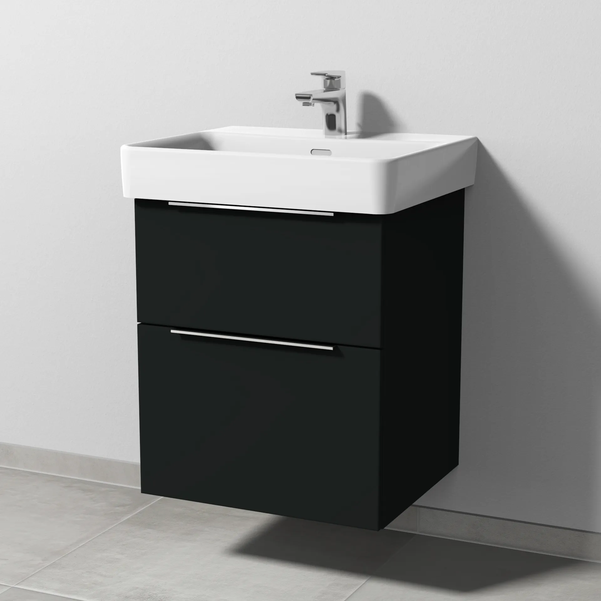 Sanipa Waschtischunterschrank „3way“ passend zu Keramik-Waschtische Pro S von Laufen 500 × 593 × 437 mm in Vulkan (matt), Becken mittig