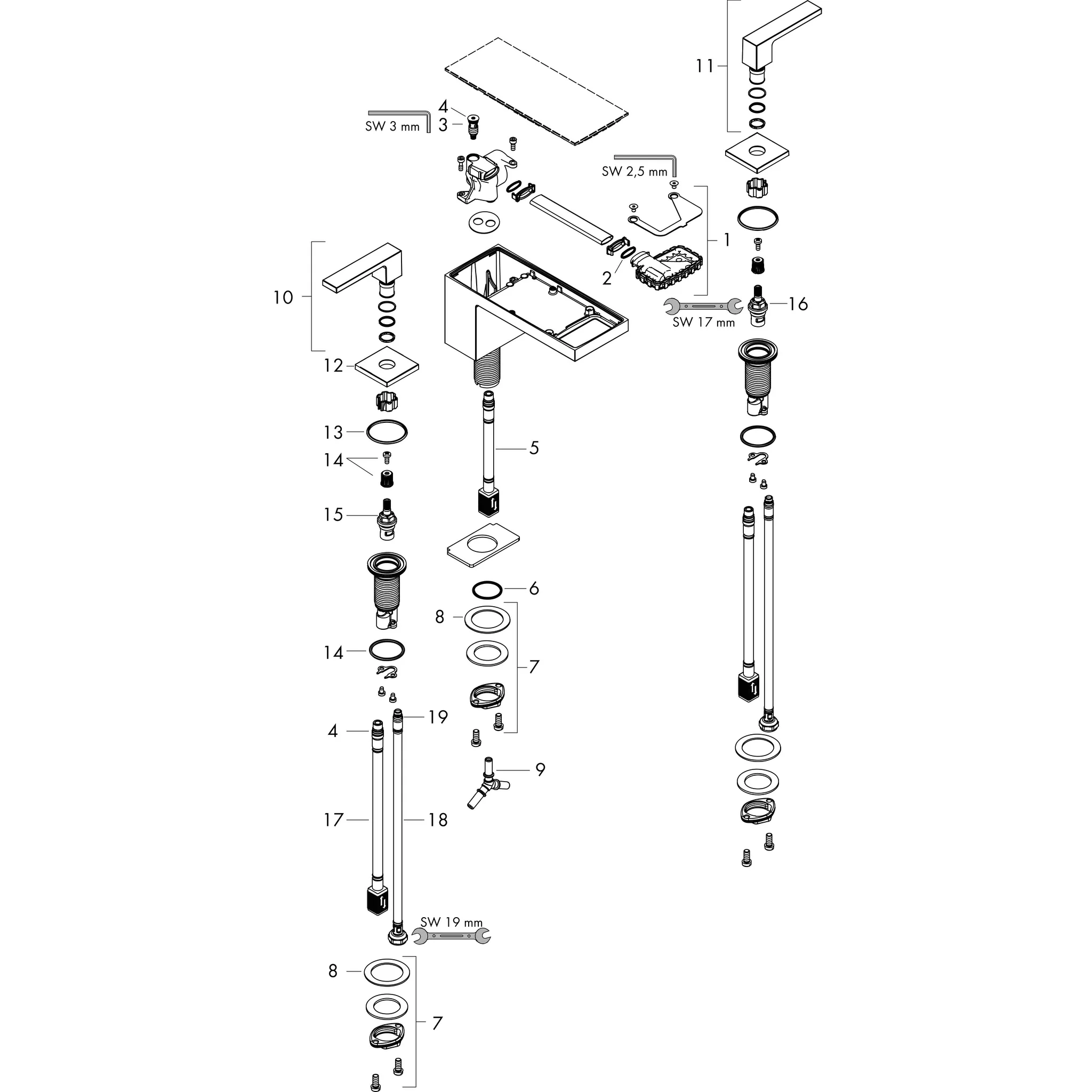 Hansgrohe AXOR MyEdition 3-Loch Waschtischarmatur 70 mit Push-Open Ablaufgarnitur, Chrom Hansgrohe AXOR MyEdition 3-Loch Waschtischarmatur 70 mit Push-Open Ablaufgarnitur, Chrom