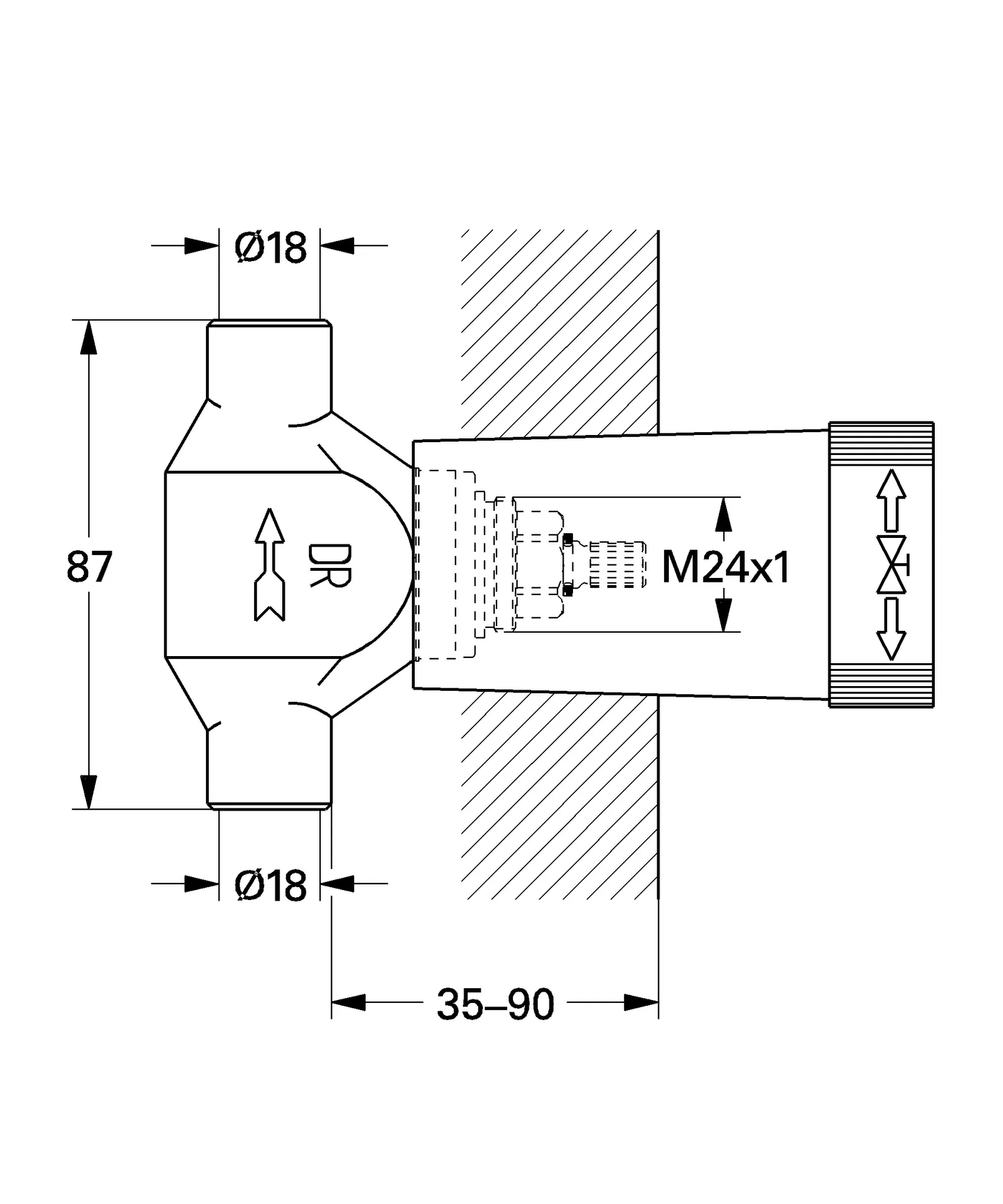 Unterputz-Ventil-Unterteil 29803, DN 20, vormontiertes Oberteil 3/4'', kurze Spindel, Lötanschluss Ø18 mm Unterputz-Ventil-Unterteil 29803, DN 20, vormontiertes Oberteil 3/4'', kurze Spindel, Lötanschluss Ø18 mm