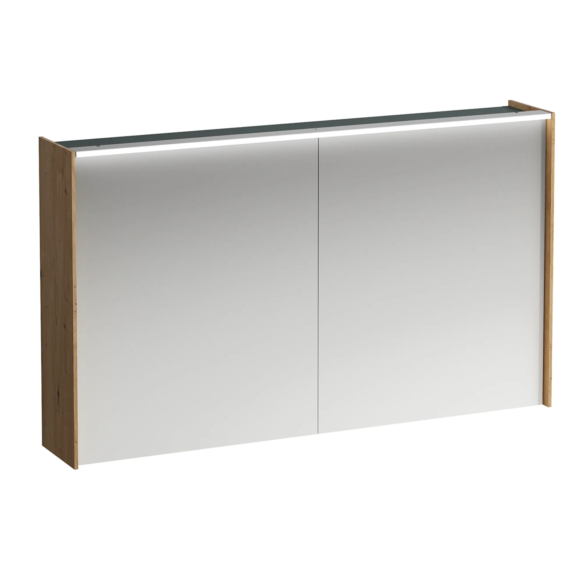 Spiegelschrank LANI LED-Beleuchtung horizontal mit Steckdose 715x1220x210 2 Türen 2 Glasfachböden weiß matt