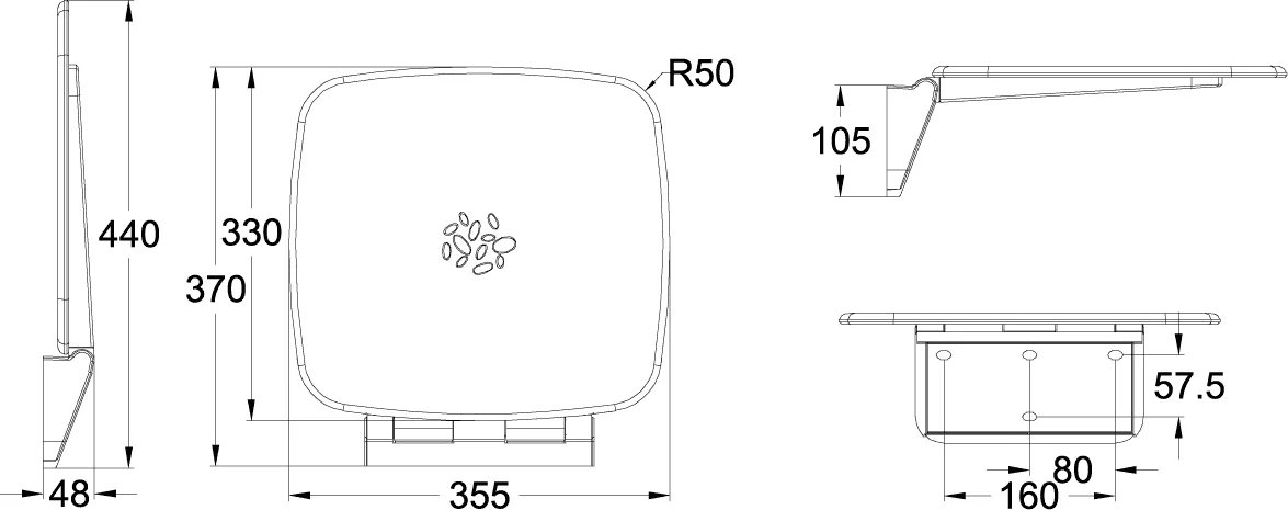 Villeroy & Boch ViCareUNIVERSAL Duschklappsitz, Aluminium, Maße: 355 x 105 x 370 mm, SoftStop Funktion