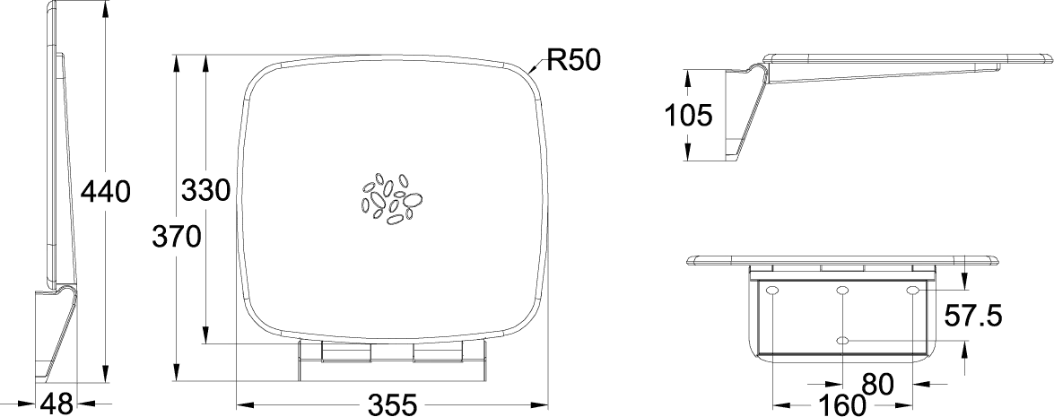 Villeroy & Boch ViCareUNIVERSAL Duschklappsitz, Aluminium, Maße: 355 x 105 x 370 mm, SoftStop Funktion