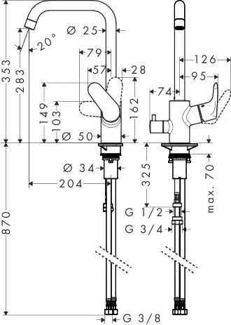 Spültischmischer 260 Focus M41 Geräteabsperrventil 1jet chrom