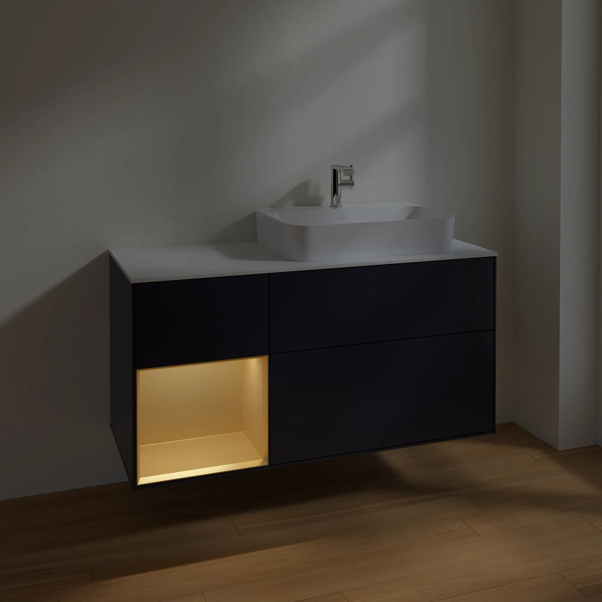 Villeroy & Boch Waschtischunterschrank „Finion“ für Schrankwaschtisch 1200 × 603 × 501 mm Midnight Blue Matt Lacquer, für Becken rechts Villeroy & Boch Waschtischunterschrank „Finion“ für Schrankwaschtisch 1200 × 603 × 501 mm Midnight Blue Matt Lacquer, für Becken rechts