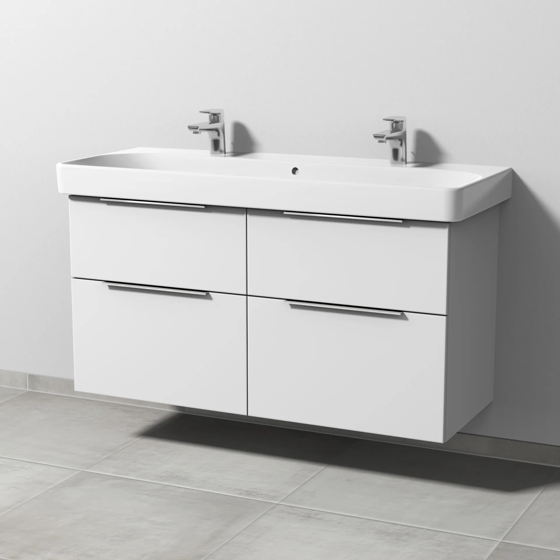 Sanipa Waschtischunterschrank „3way“ passend zu Keramik-Waschtische Smyle Square von Geberit 1130 × 593 × 442 mm in Weiß-Soft, mit Hahnlochbohrung