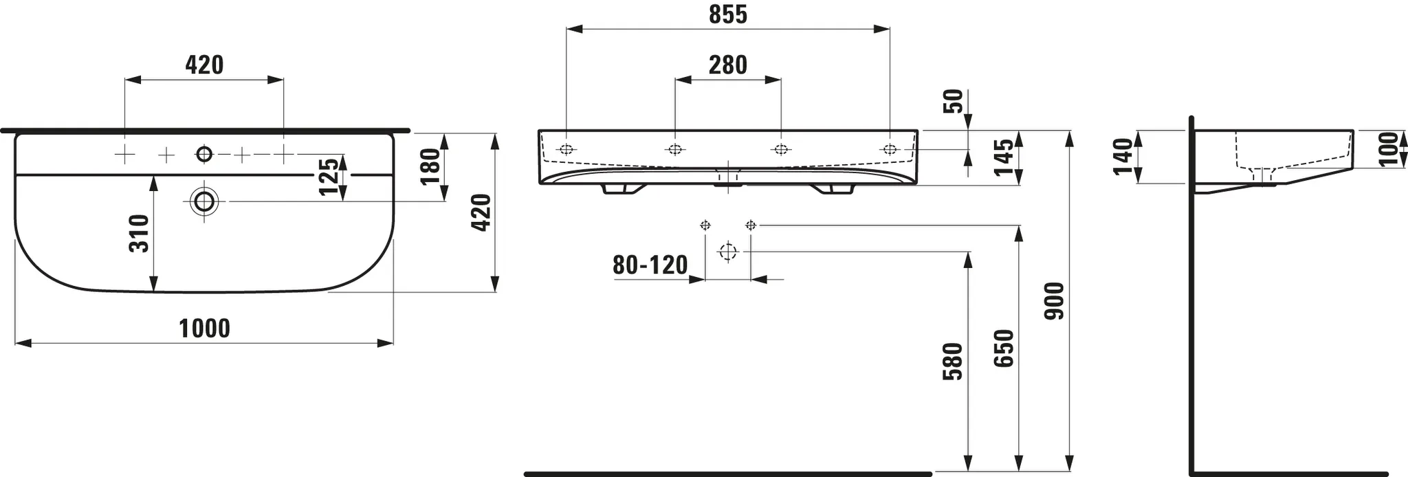 Waschtisch SONAR 420x1000x145 1 Hahnloch mit Überlauf weiß Waschtisch SONAR 420x1000x145 1 Hahnloch mit Überlauf weiß