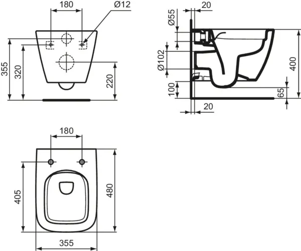 WC-Paket i.life S WC Randlos mit WC-Sitz Softclosing 360x485x375mm Weiß