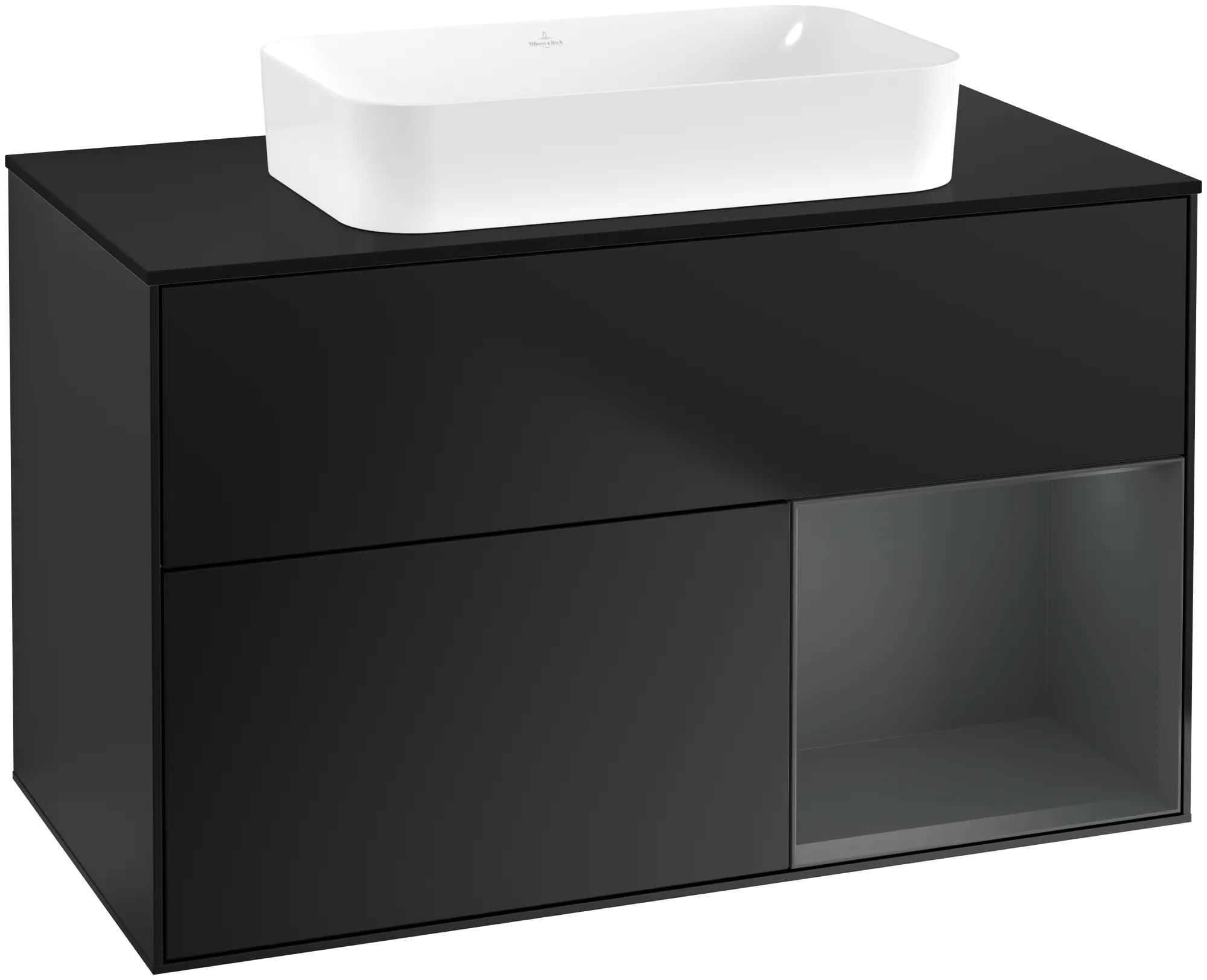Villeroy & Boch Finion Waschbeckenunterschrank F66, 1000 x 603 x 501 mm, Black Matt Lacquer / Midnight Blue Matt Lacquer / Glass Black Matt