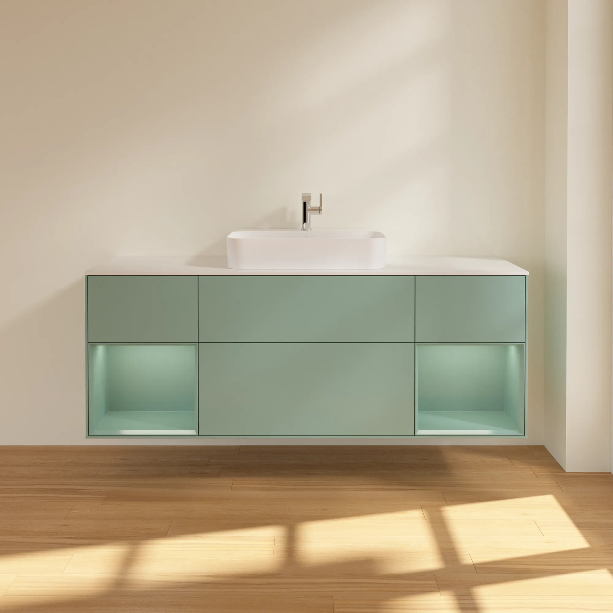 Villeroy & Boch Waschtischunterschrank „Finion“ für Schrankwaschtisch 1600 × 603 × 501 mm Olive Matt Lacquer, für Becken mittig Villeroy & Boch Waschtischunterschrank „Finion“ für Schrankwaschtisch 1600 × 603 × 501 mm Olive Matt Lacquer, für Becken mittig