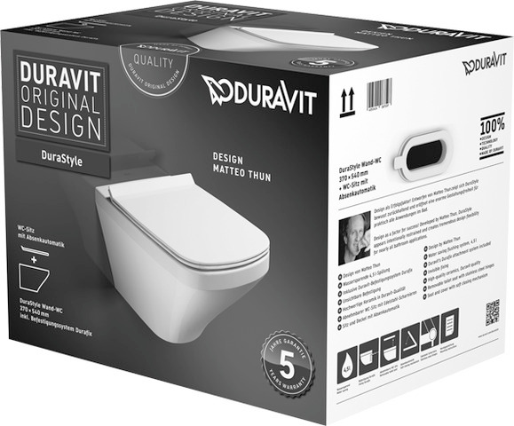 Duravit Wand-Tiefspül-WC inkl. WC-Sitz „DuraStyle“ 37,4 × 54 × 38,8 cm, Befestigung sichtbar Duravit Wand-Tiefspül-WC inkl. WC-Sitz „DuraStyle“ 37,4 × 54 × 38,8 cm, Befestigung sichtbar