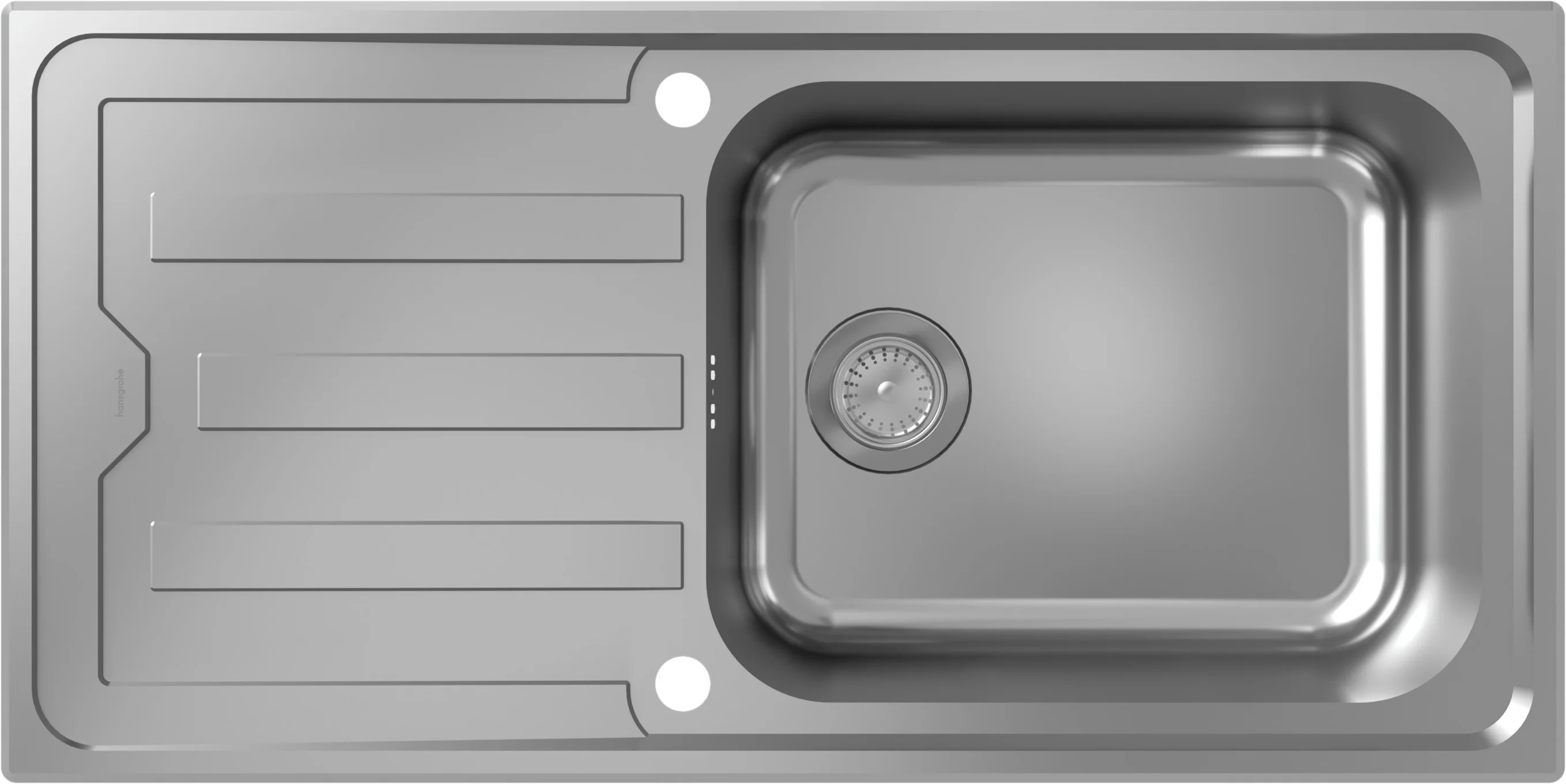 Hansgrohe Einbauspüle S44 Edelstahl 980 x 480 mm, reversibel mit Abtropffläche und automatischer Ablaufgarnitur