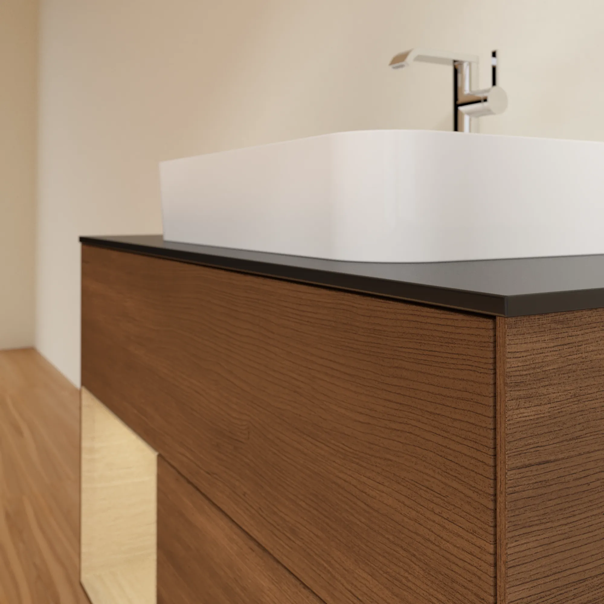 Villeroy & Boch Waschtischunterschrank „Finion“ für Schrankwaschtisch 1000 × 603 × 501 mm Walnut Veneer, für Becken mittig Villeroy & Boch Waschtischunterschrank „Finion“ für Schrankwaschtisch 1000 × 603 × 501 mm Walnut Veneer, für Becken mittig