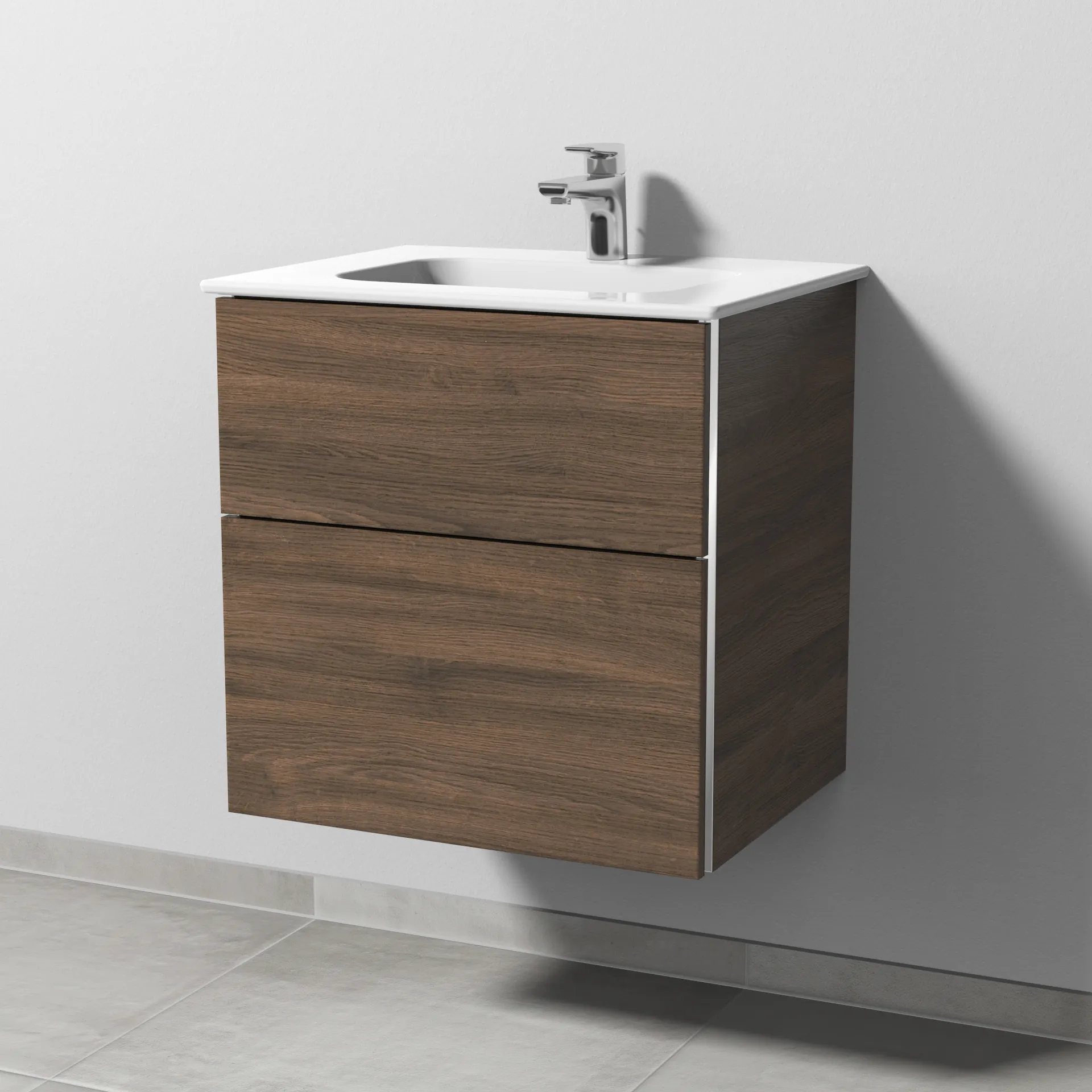 Sanipa Keramik-Waschtisch-Waschtischunterschrank mit Waschtischunterschrank „3way“ 570 × 582 × 460 mm in Eiche Arizona, mit Hahnlochbohrung, Becken