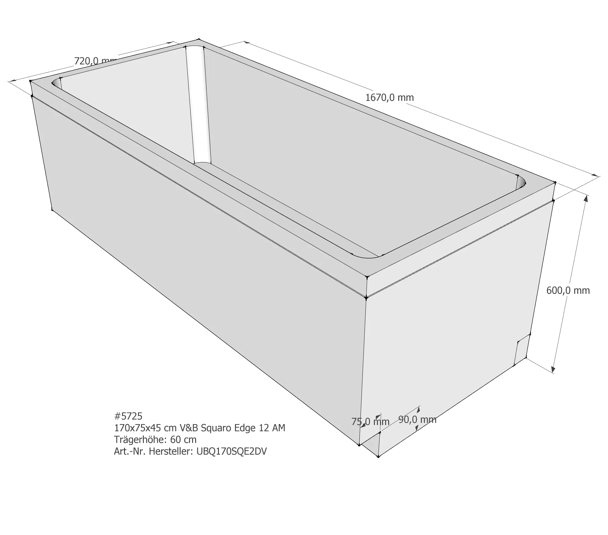 Badewannenträger für Villeroy & Boch Squaro Edge 12 170 × 75 × 45 cm Breite: 75 cm / Länge: 170 cm Badewannenträger für Villeroy & Boch Squaro Edge 12 170 × 75 × 45 cm Breite: 75 cm / Länge: 170 cm