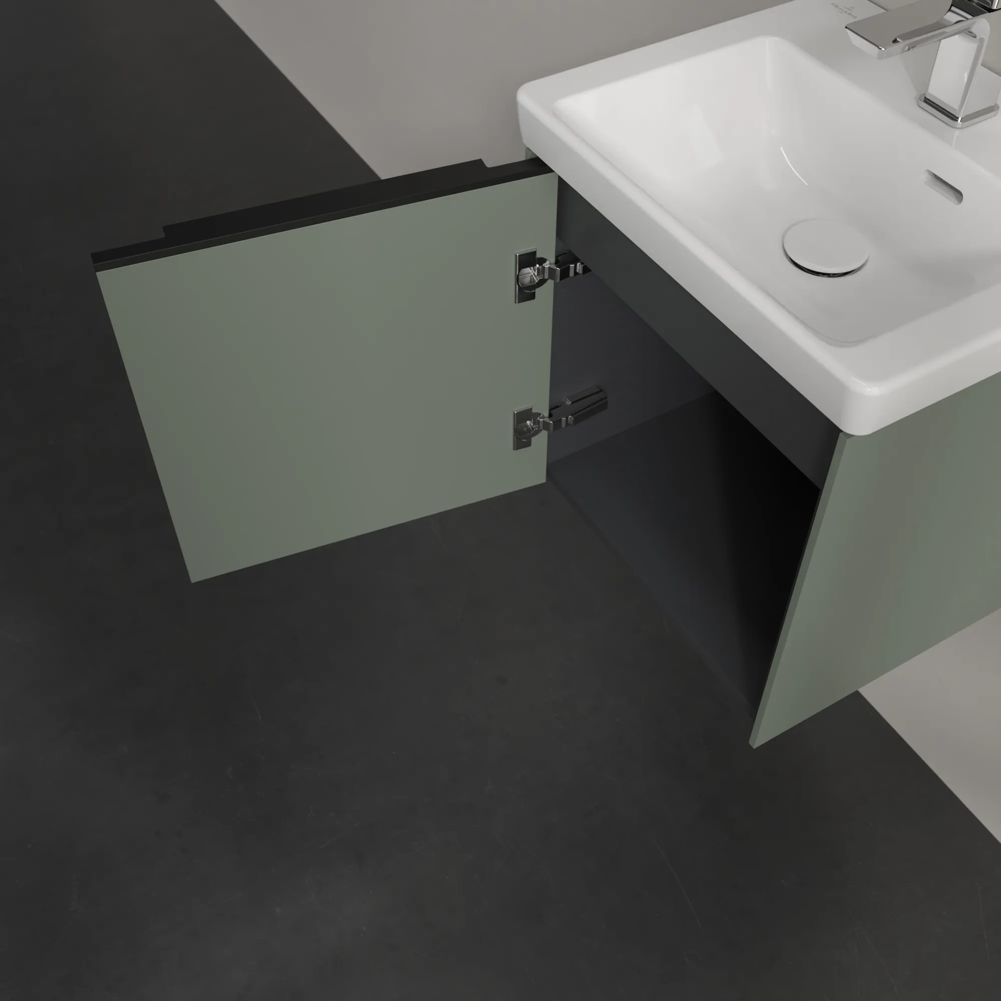 Villeroy & Boch Waschtischunterschrank mit Tür „Subway 3.0“ für Schrankwaschtisch 423 × 429 × 378 mm Soft Green, 1 Tür, für Becken mittig, Anschlag links Villeroy & Boch Waschtischunterschrank mit Tür „Subway 3.0“ für Schrankwaschtisch 423 × 429 × 378 mm Soft Green, 1 Tür, für Becken mittig, Anschlag links