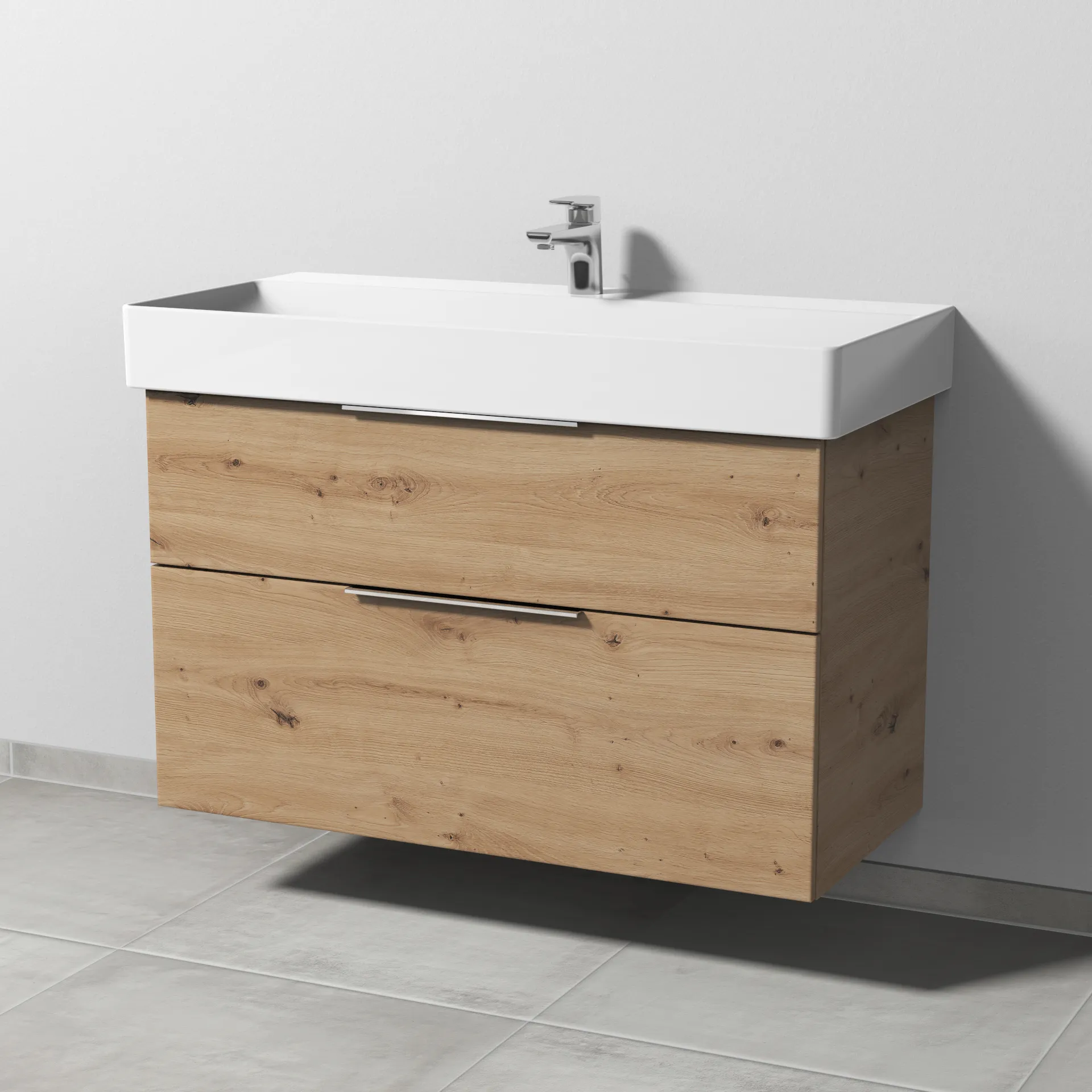 Sanipa Waschtischunterschrank „3way“ passend zu Keramik-Waschtische Dura Square von Duravit 950 × 588 × 447 mm in Eiche Natural-Touch