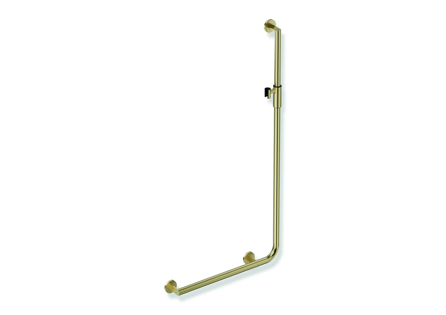 HEWI Winkelgriff mit Brausehalter, Edelstahl, PVD, waagerechte Länge 600 mm, senkrechte Länge 1250 mm, Ausführung links HEWI Winkelgriff mit Brausehalter, Edelstahl, PVD, waagerechte Länge 600 mm, senkrechte Länge 1250 mm, Ausführung links