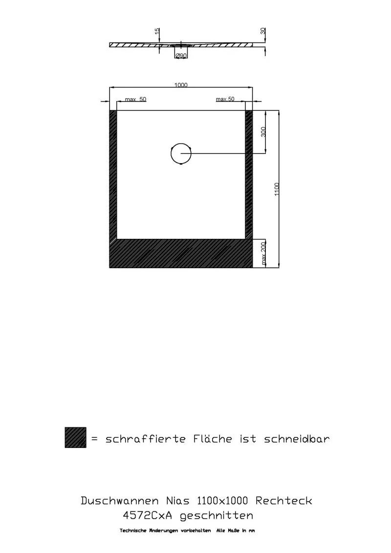 Hoesch Nias Duschwanne Mineralguss Solique, 1100x1000x35, strukturierte Oberfläche, Weiß