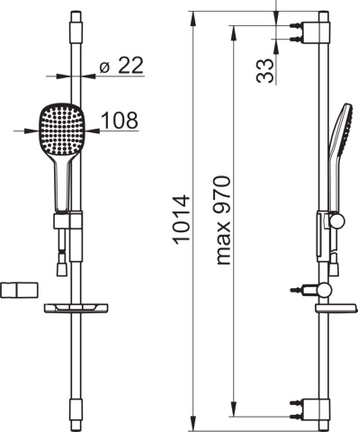Gleitstangekombination „Activejet Style“ 970 mm in Chrom Gleitstangekombination „Activejet Style“ 970 mm in Chrom