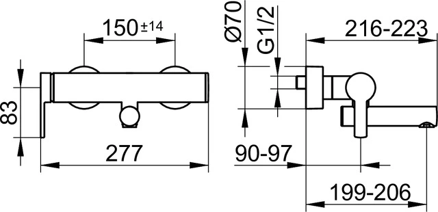 Plan blue 53921010220 Einhebel-Waschtischmischer Wandmontage Ausladung 200 mm verchromt