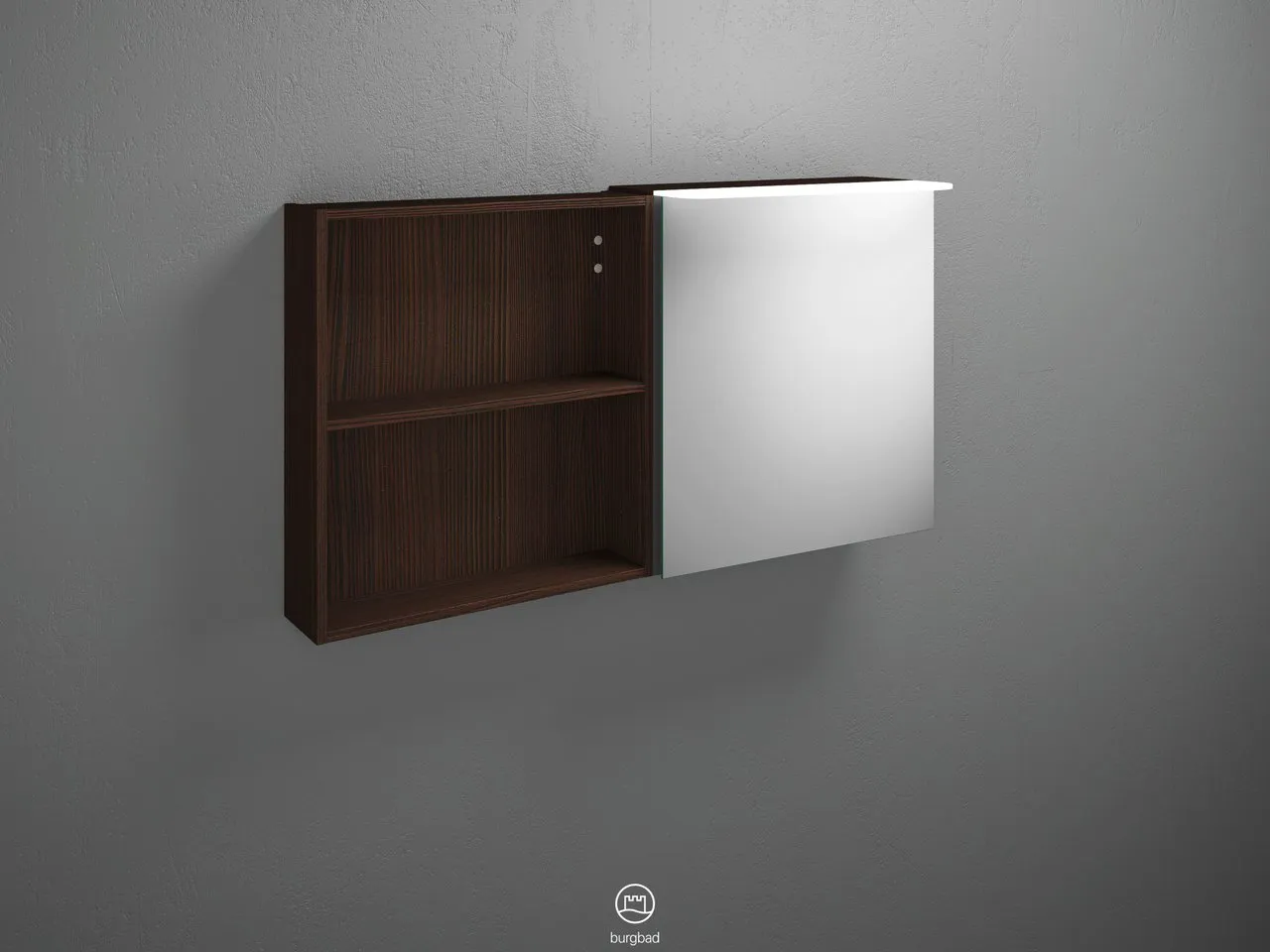 Burgbad Spiegelschrank Badu SFTW120, 310x1200x665 mm, beidseitig verspiegelt, LED-Aufsatzleuchte 4200 K, Schalter-Steckdosenelement Burgbad Spiegelschrank Badu SFTW120, 310x1200x665 mm, beidseitig verspiegelt, LED-Aufsatzleuchte 4200 K, Schalter-Steckdosenelement